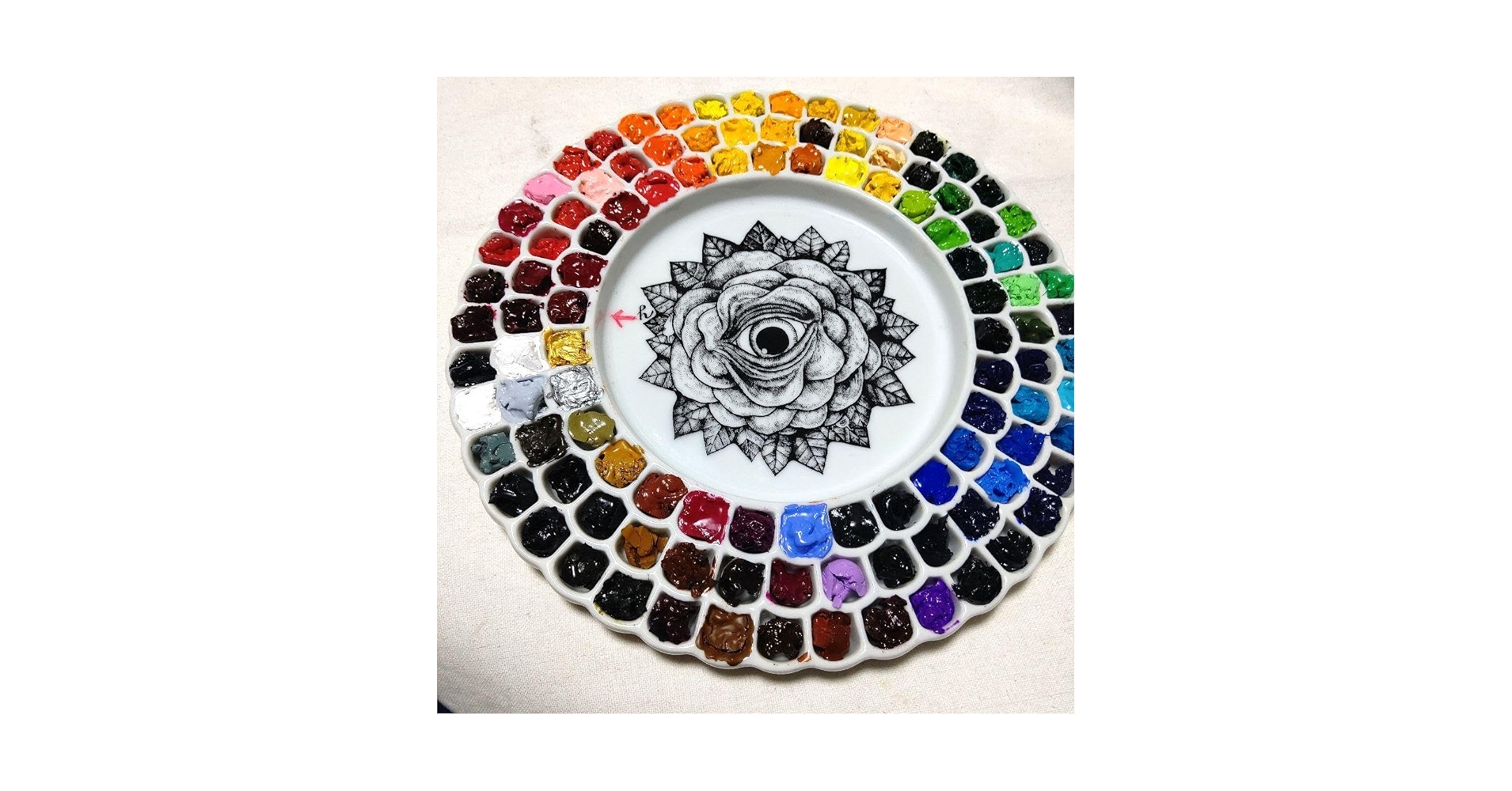 ヒグチユウコ×ホルベイン 絵具皿108色仕切 眼花 パレット 陶製 ヒグチユウコ 絵具皿 108色仕切 眼花