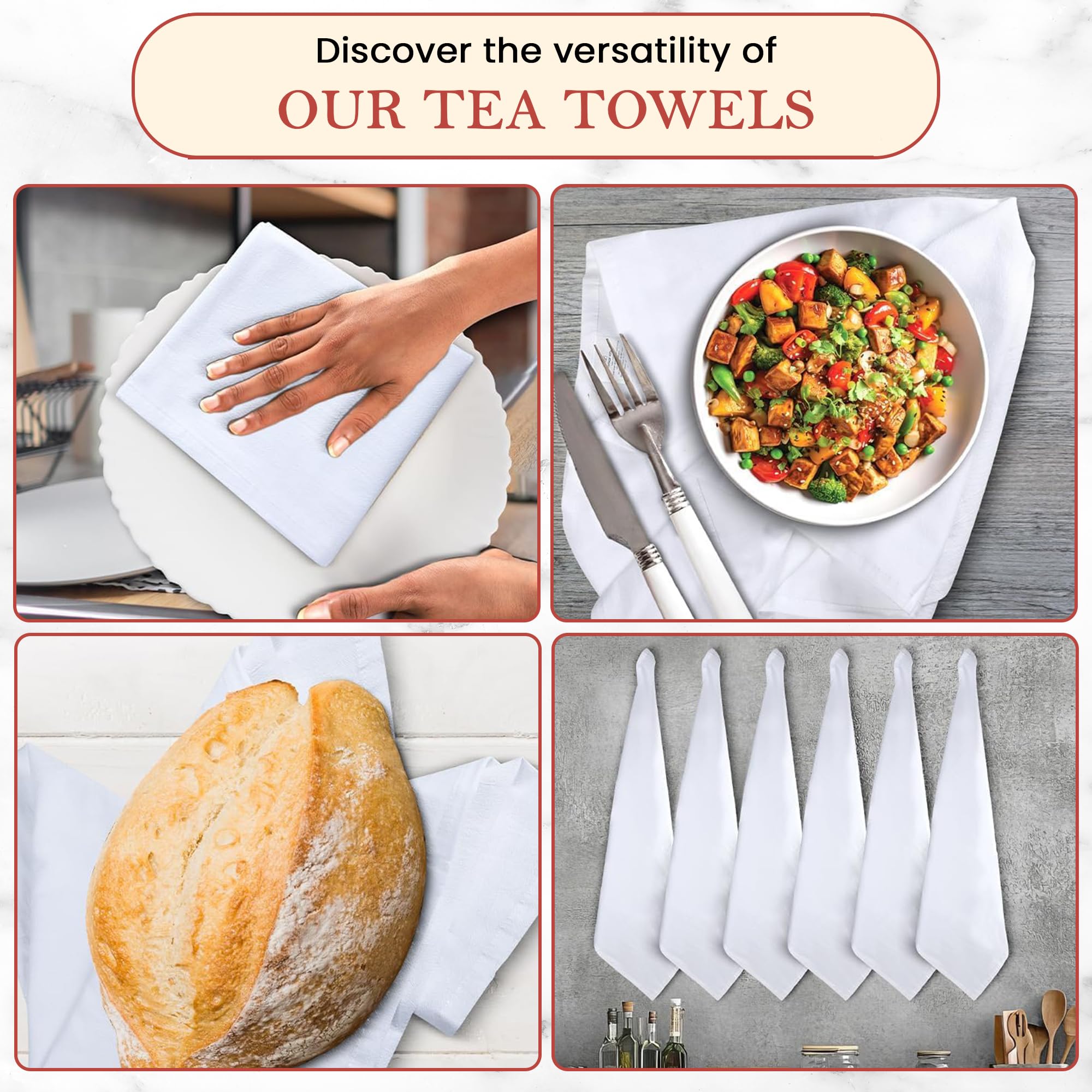 Vintage Vista Strofinacci da cucina in 100% cotone, per cucina, riutilizzabili e lavabili, set di asciugamani da cucina multiuso (confezione da 12)