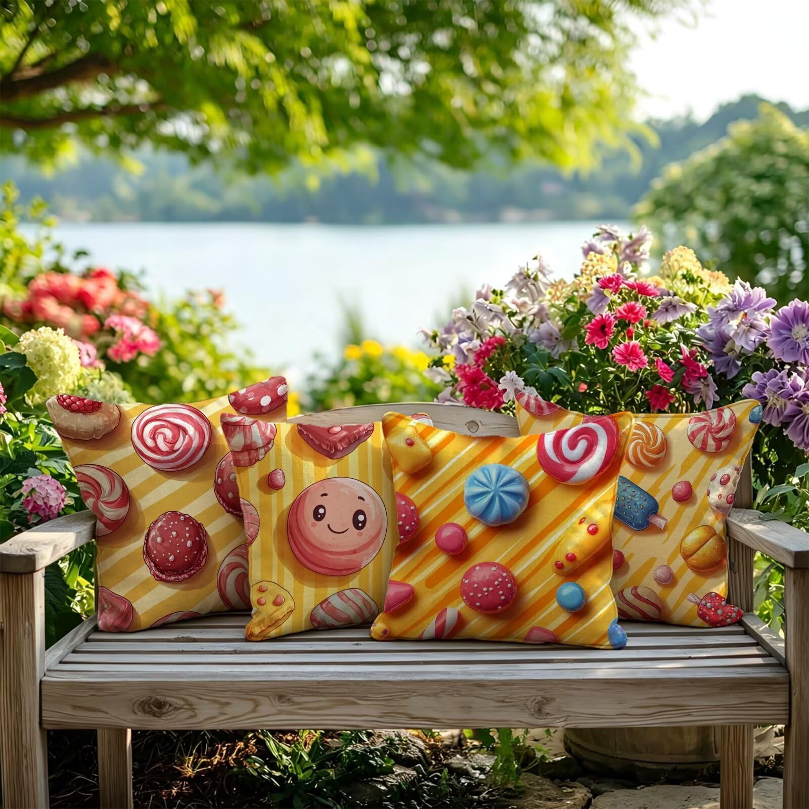 Outdoor Kissen 60x60 cm, Süßigkeiten Kissenbezug Leinen Sofakissen GJ-284