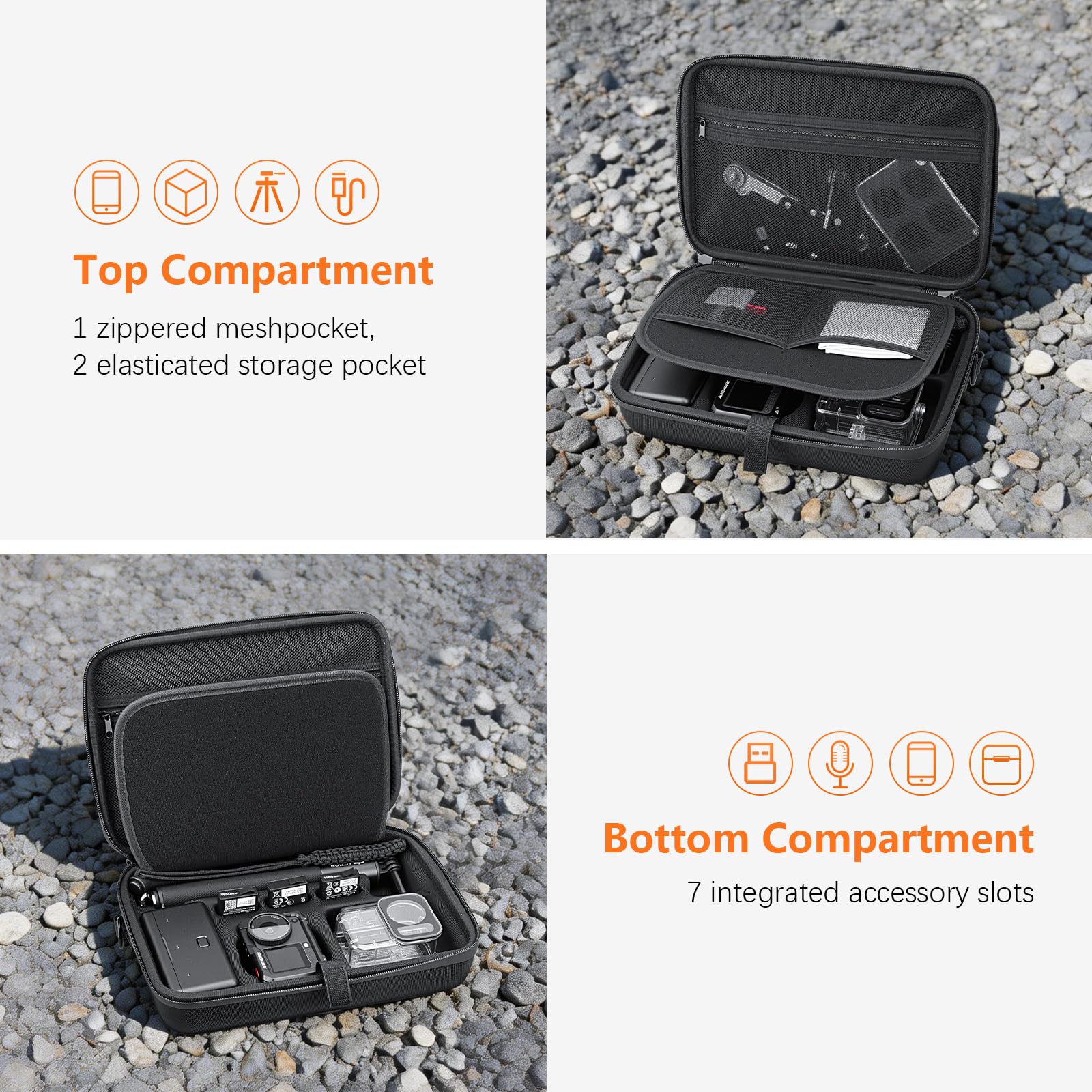 AMAZEAR Tragetasche für DJI Osmo Action 6 Zubehör, Kompakte Hartschalen Tasche Bag mit Schultergurt, Tragbare Kameratasche für Reisen, Organisation, Aufbewahrung, Schutz, Schwarz etui
