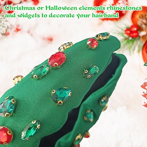 Miniatura 7 de Diadema de diamantes de imitación de Navidad con cuentas anudadas de cristal para mujeres y niñas, calcetines de árbol de Navidad, banda ancha para