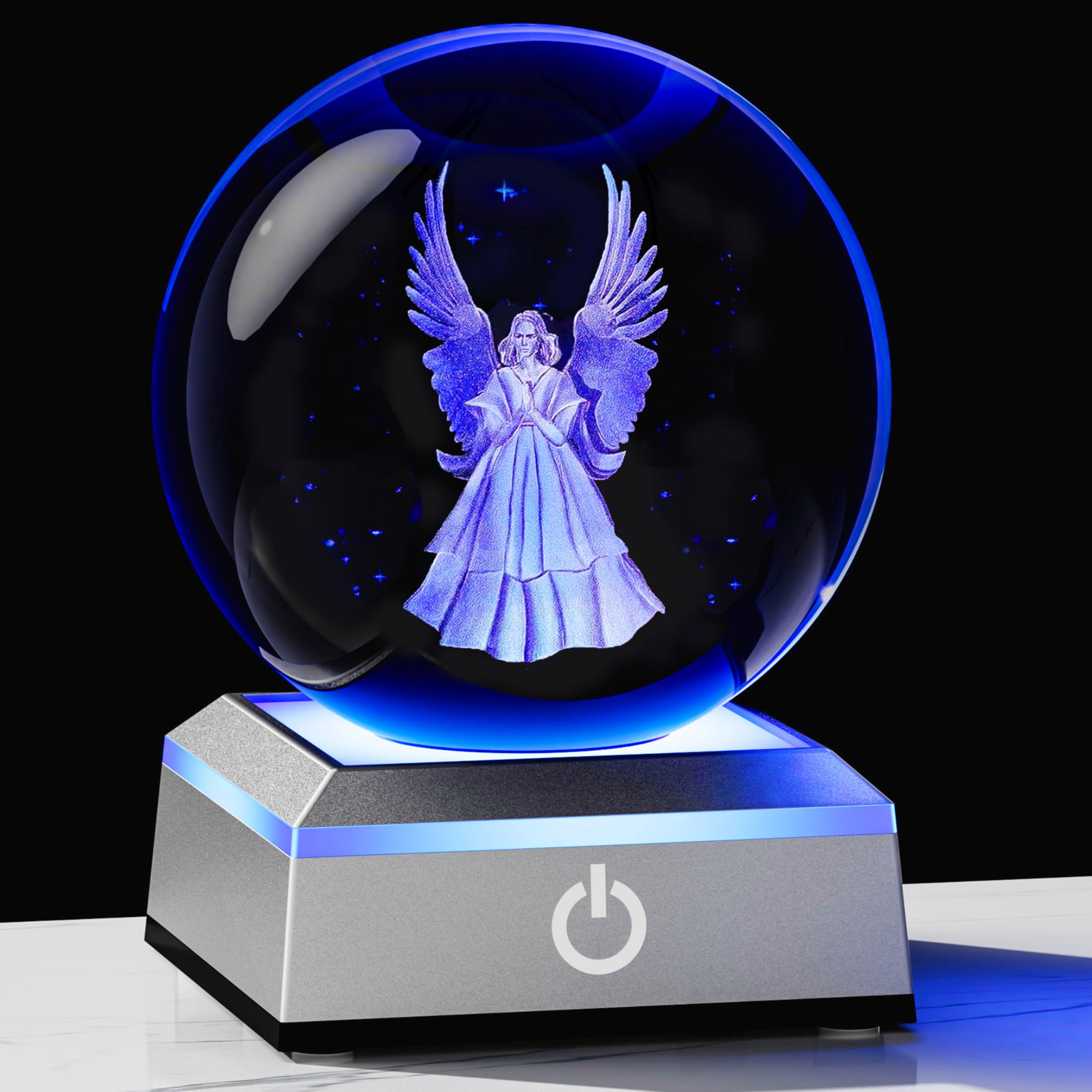 3D Crystal Guardian Angel Figurine with LED Light Base - K9 Laser Engraved Glass Angel Gifts of Home Decor Night Light, Guardian Angel Gift for Women
