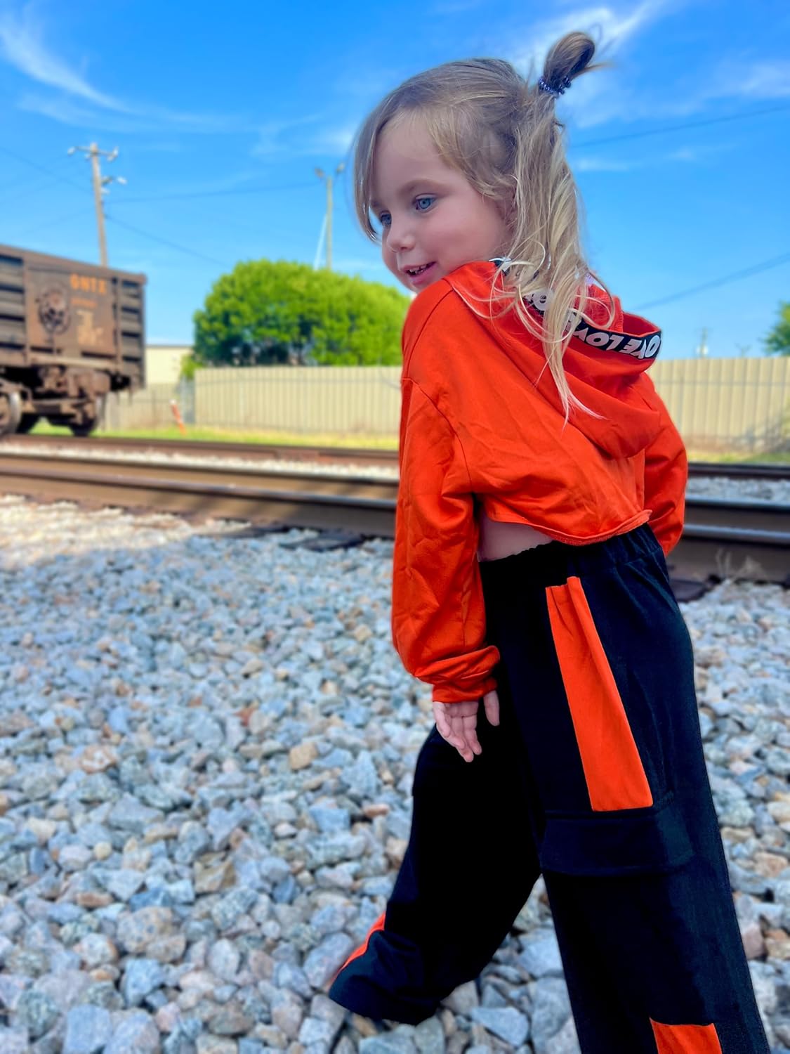 Girls 3 Piece Outfits Color Block Sweatsuit Workout Hoodie Litter Graphic Crop Tank and Pants Set - Image 4