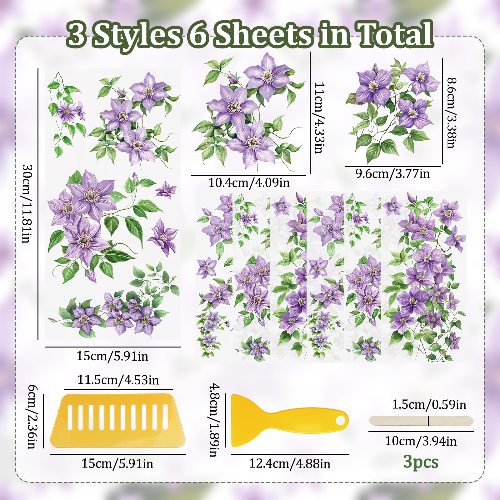 WANDIC 16 Sheets Rub On Transfer Stickers, Girls Flowers Pattern...