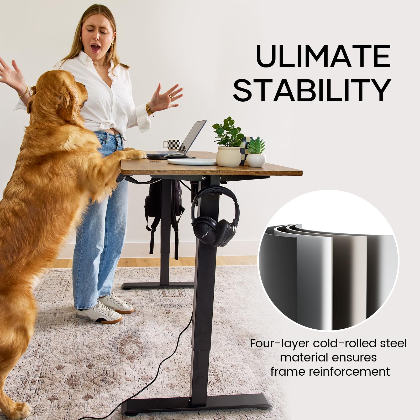 Veken 55 Inch Height Adjustable Sit Stand Up Wood Desktop Work Home Office Computer PC Table Tall Standup — view 8