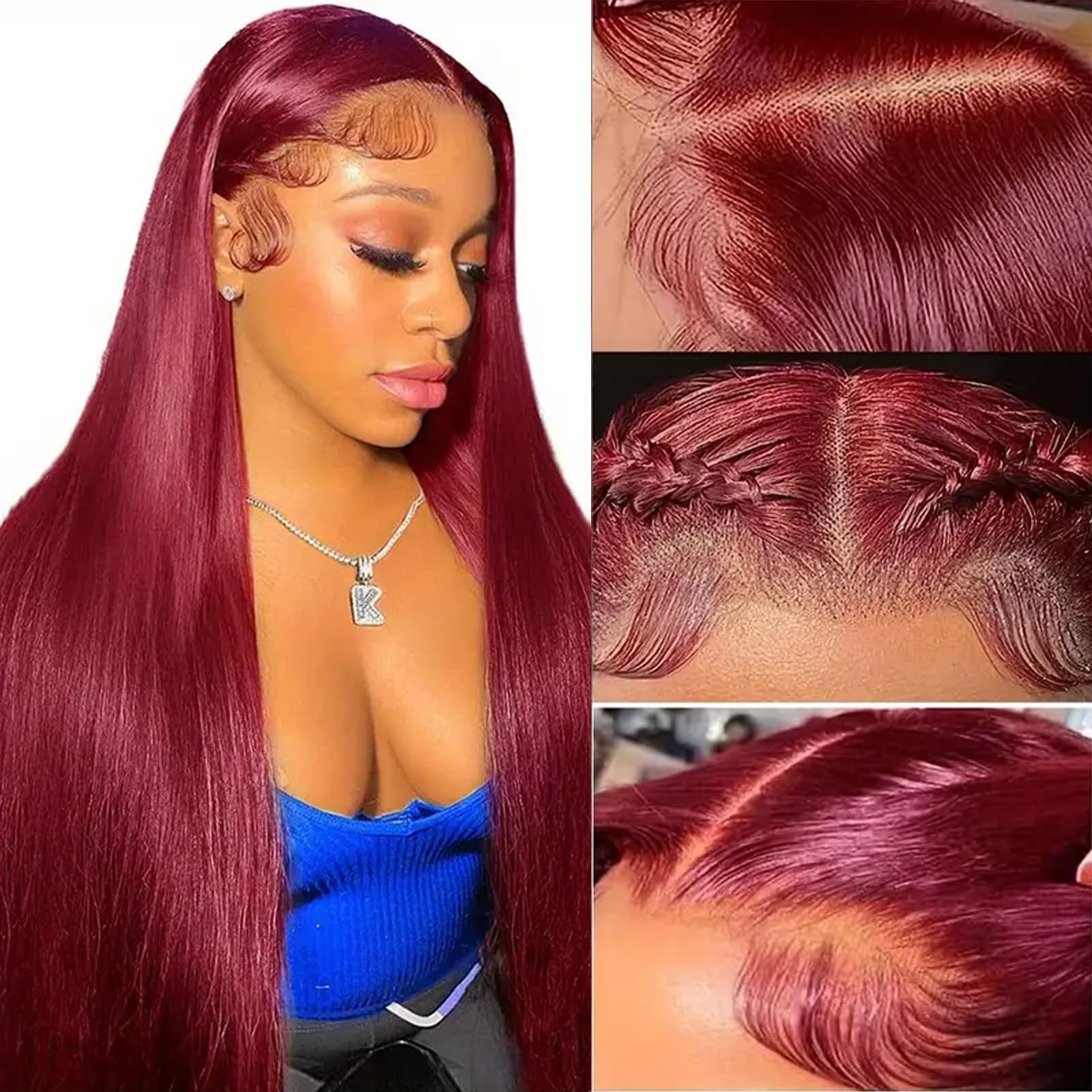 ULRICA Burgundy Human Hair Wig 99J Burgundy Lace Front Wigs Human Hair Wigs for Black Women 24 Inch 13x4 HD Lace Straight Burgundy Wig Pre Plucked Red