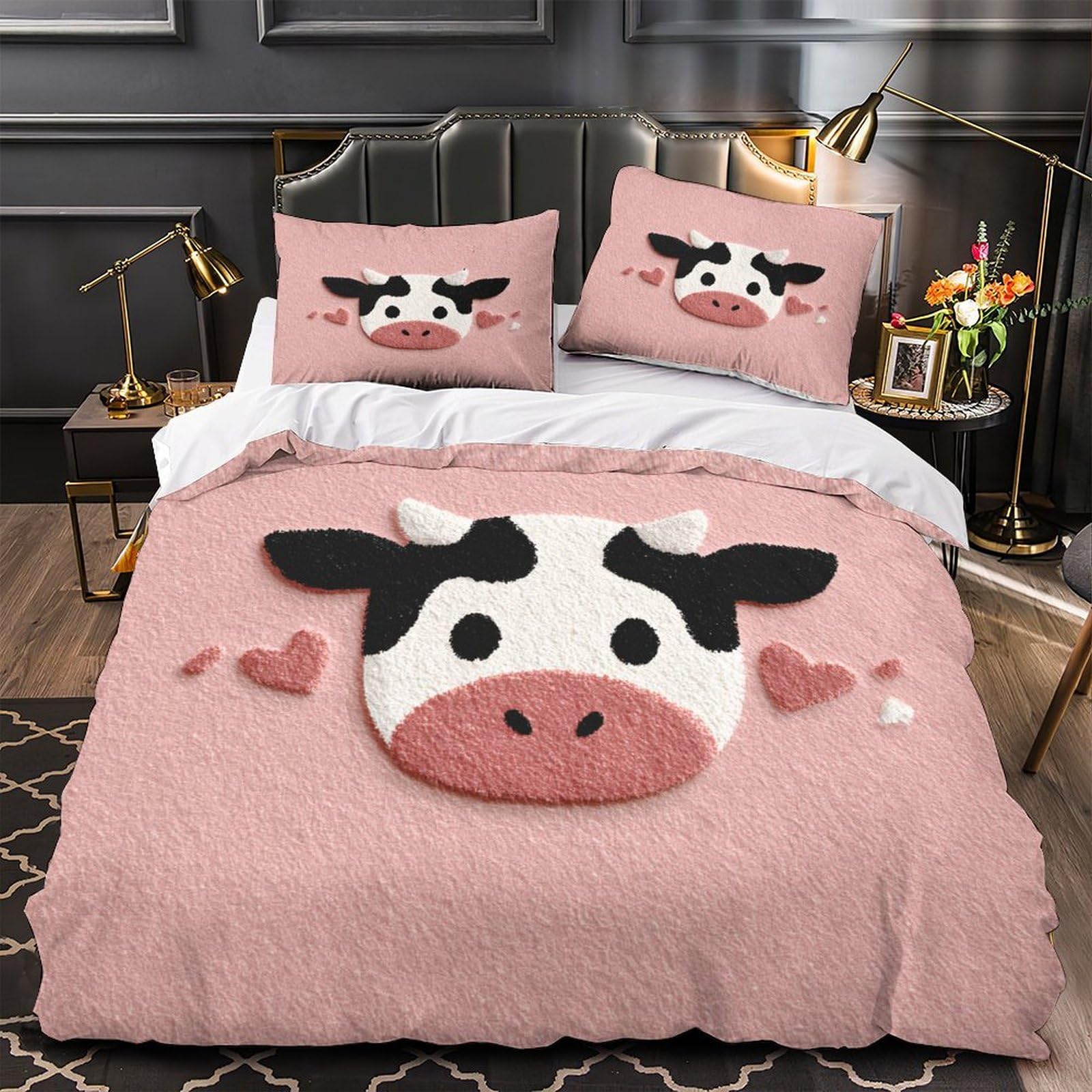 MMDASBVPE Cute Cow Face Duvet Cover 3D Print All Season 3-Piece Bed Set Hidden Zipper Stuffed Animal Quilt Cover Hotel Quality Washable for Adults Teens Women Kids Youth Teenagers King（220x240cm）