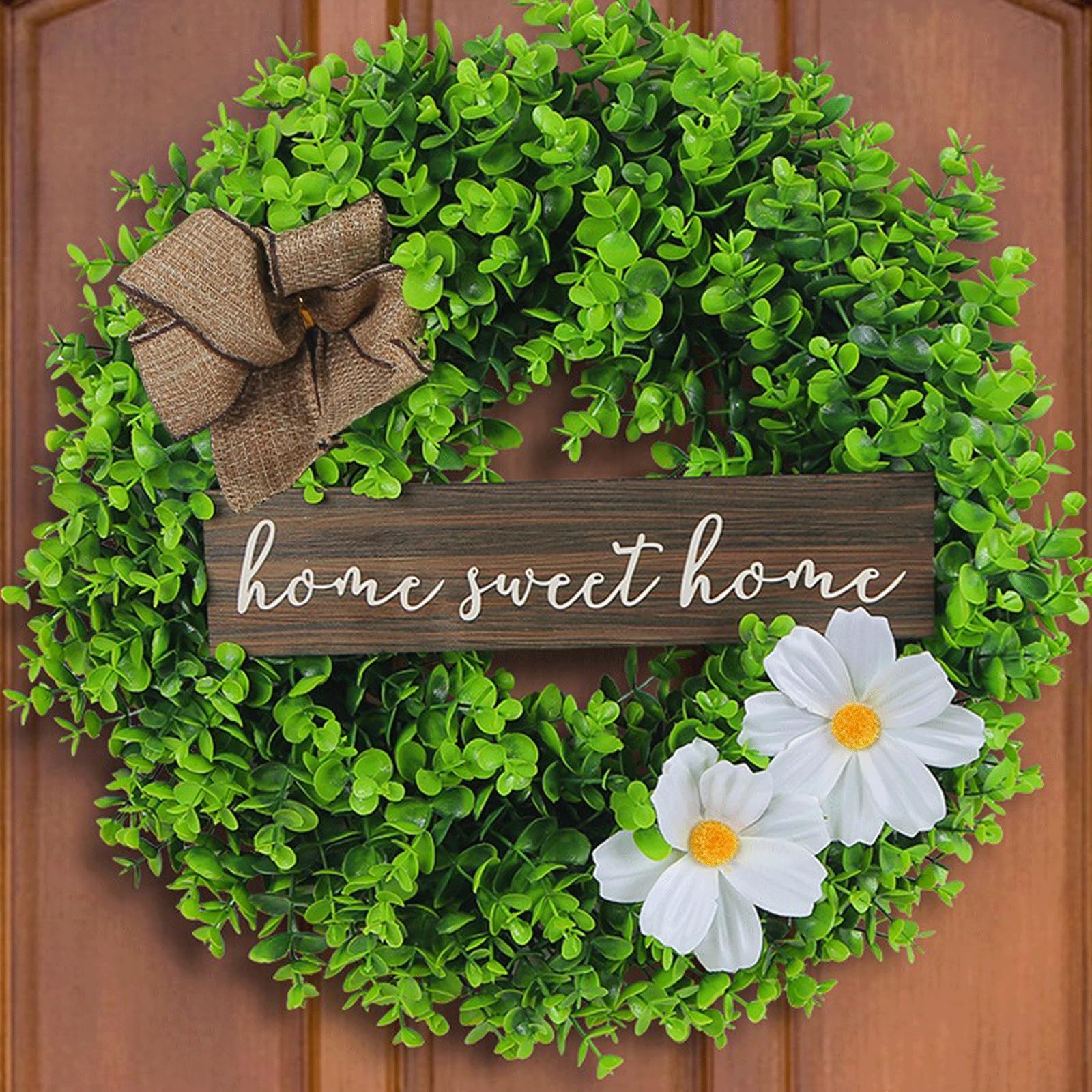 Ghirlanda di benvenuto per porta d'ingresso a molla per porta d'ingresso ghirlande a molla 45,7 x 45,7 cm Decorazione esterna per ghirlande per porte primaverili ed estive per ghirlanda primaverile
