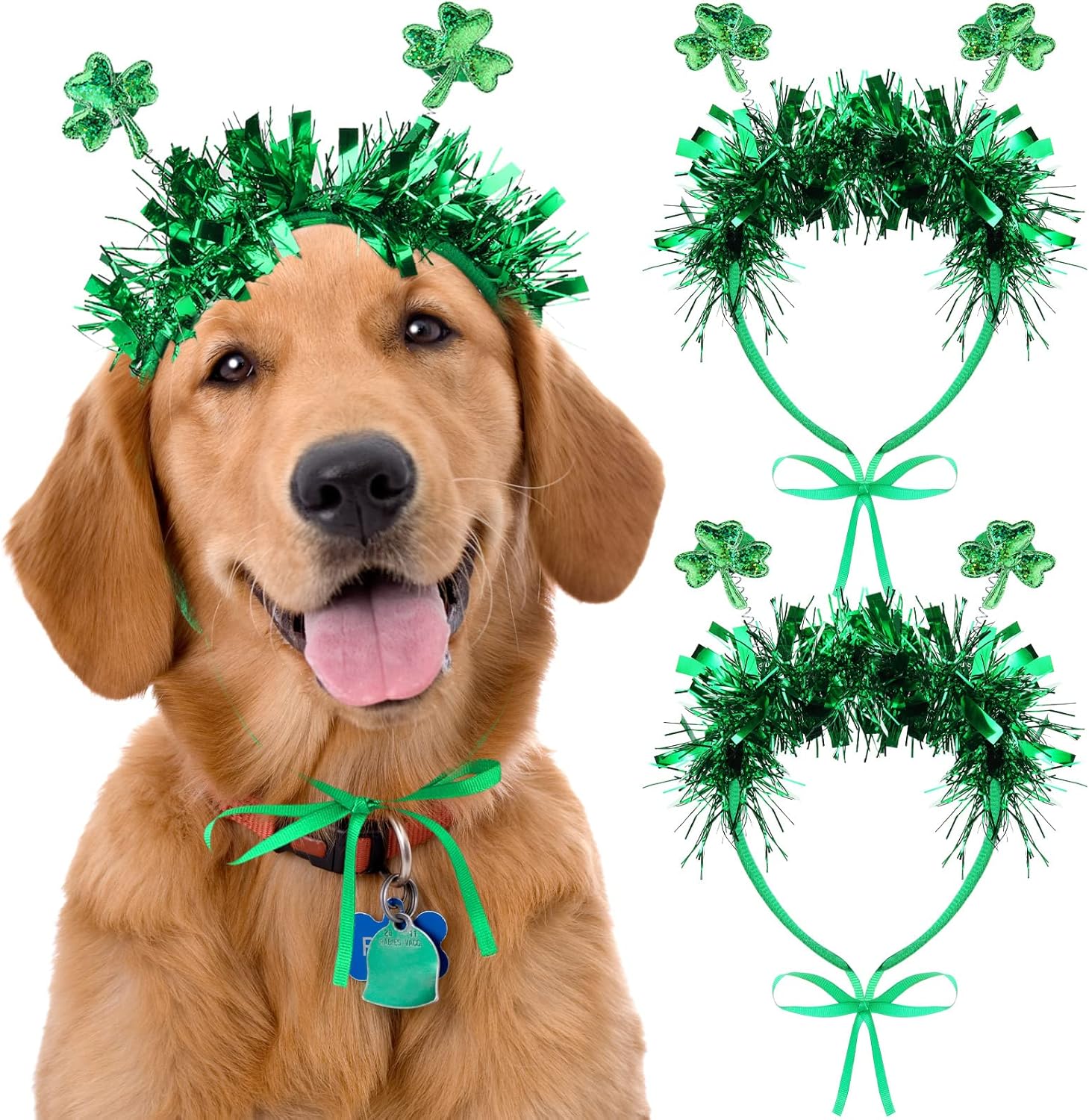 Diadema Verde para Perros Pequeños San Patricio 2 Piezas