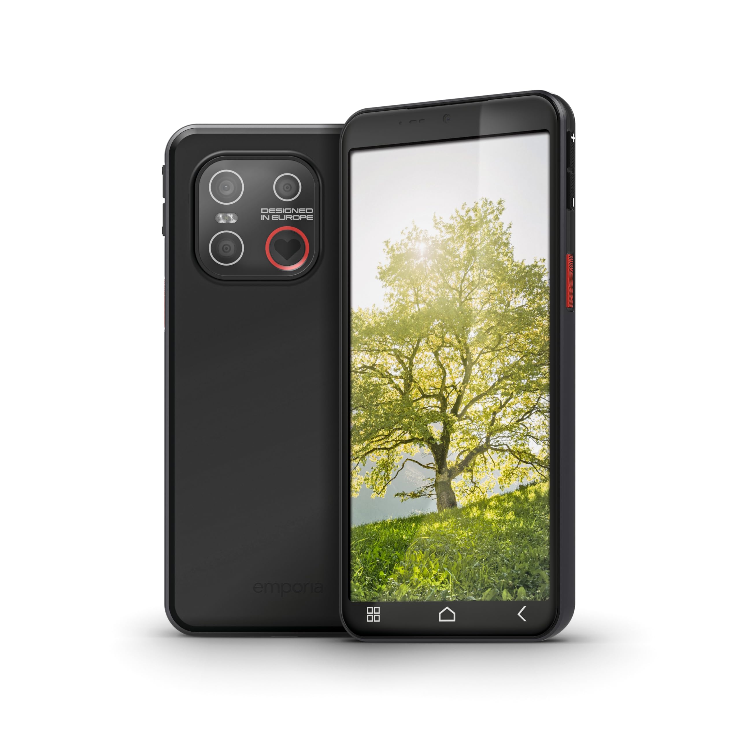 emporiaME.7 Senioren-Smartphone ohne Vertrag, Android 15 Handy mit Notruftaste, 5,45" Touchdisplay, NFC, 6 GB RAM, 128 GB Speicher, Fingerabdrucksensor, IP54, Schwarz