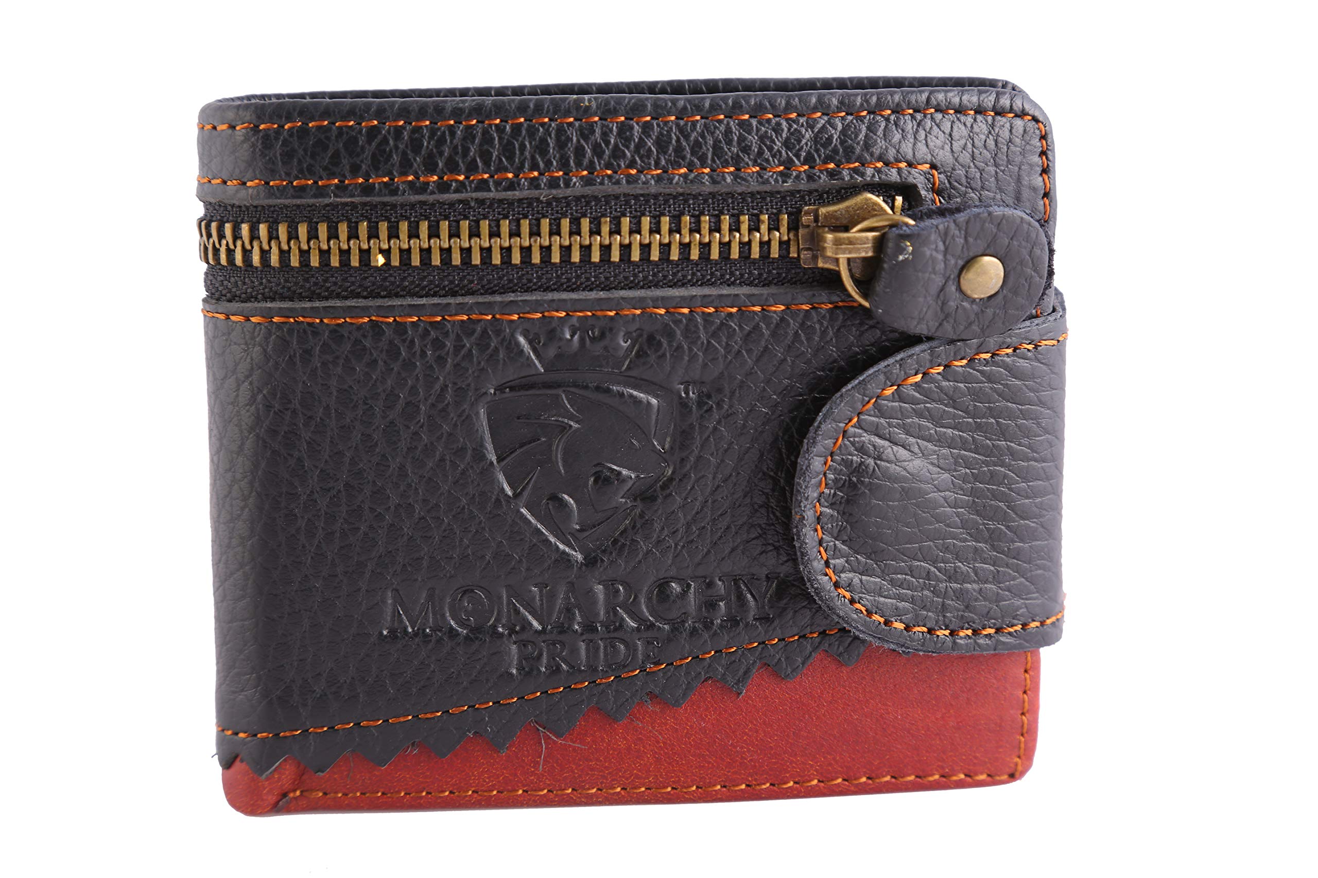 MONARCHY PRIDEMen's Pure Leather Wallet, RFID Protected, Midnight Black with Red Color