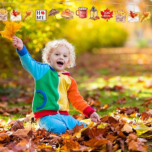 Miniatura 4 de Karenhi 36 adornos de madera de Acción de Gracias para árbol de Acción de Gracias, decoraciones colgantes de otoño, hoja de arce, calabaza, camión,