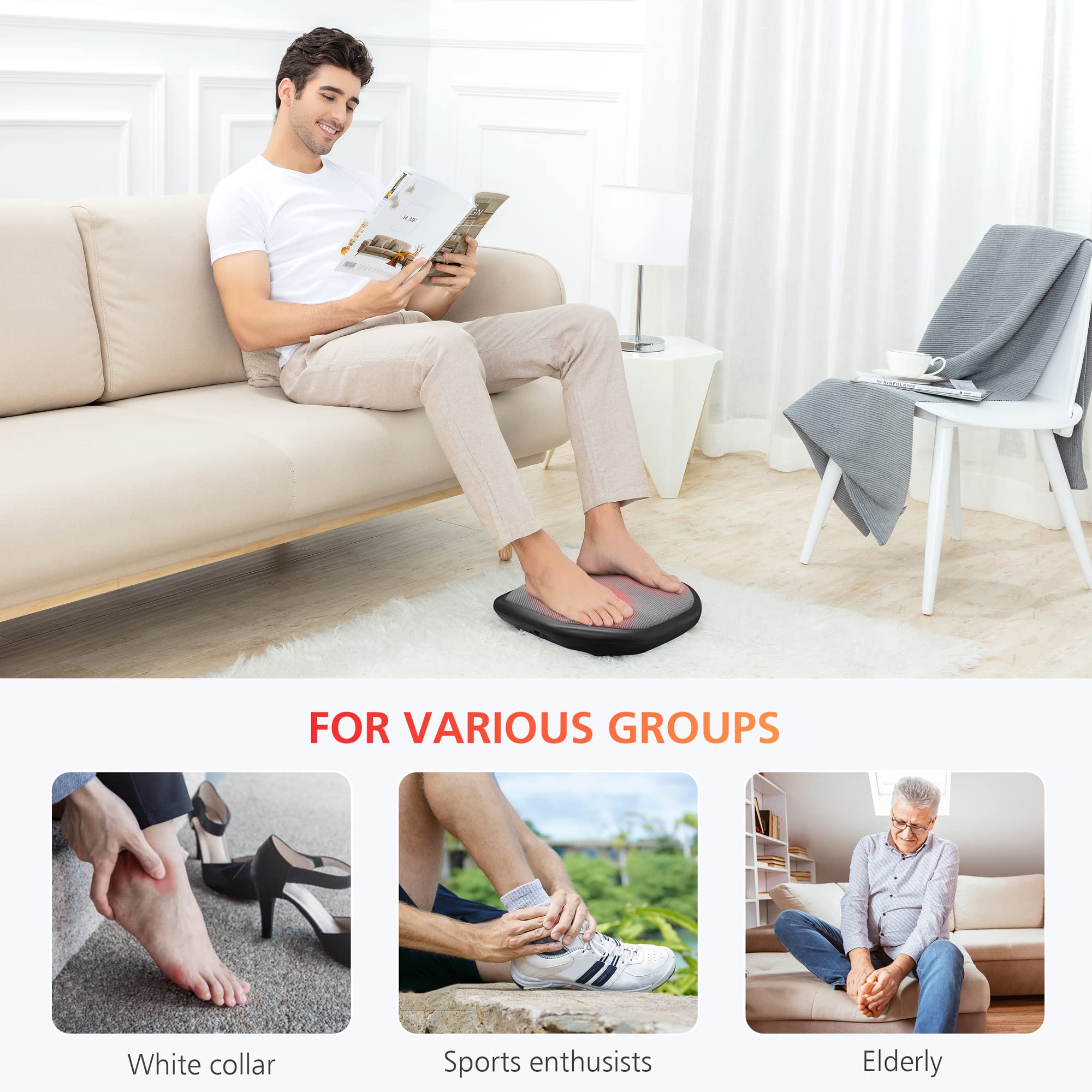 COMFIER Massaggiatore per Piedi Elettrico con Funzione di Riscaldamento e Impastamento, Massaggiatore Shiatsu 2 in 1 per Piedi e Schiena, Scaldapiedi Elettrico Adatto a Tutte le Misure, Regalo Donna