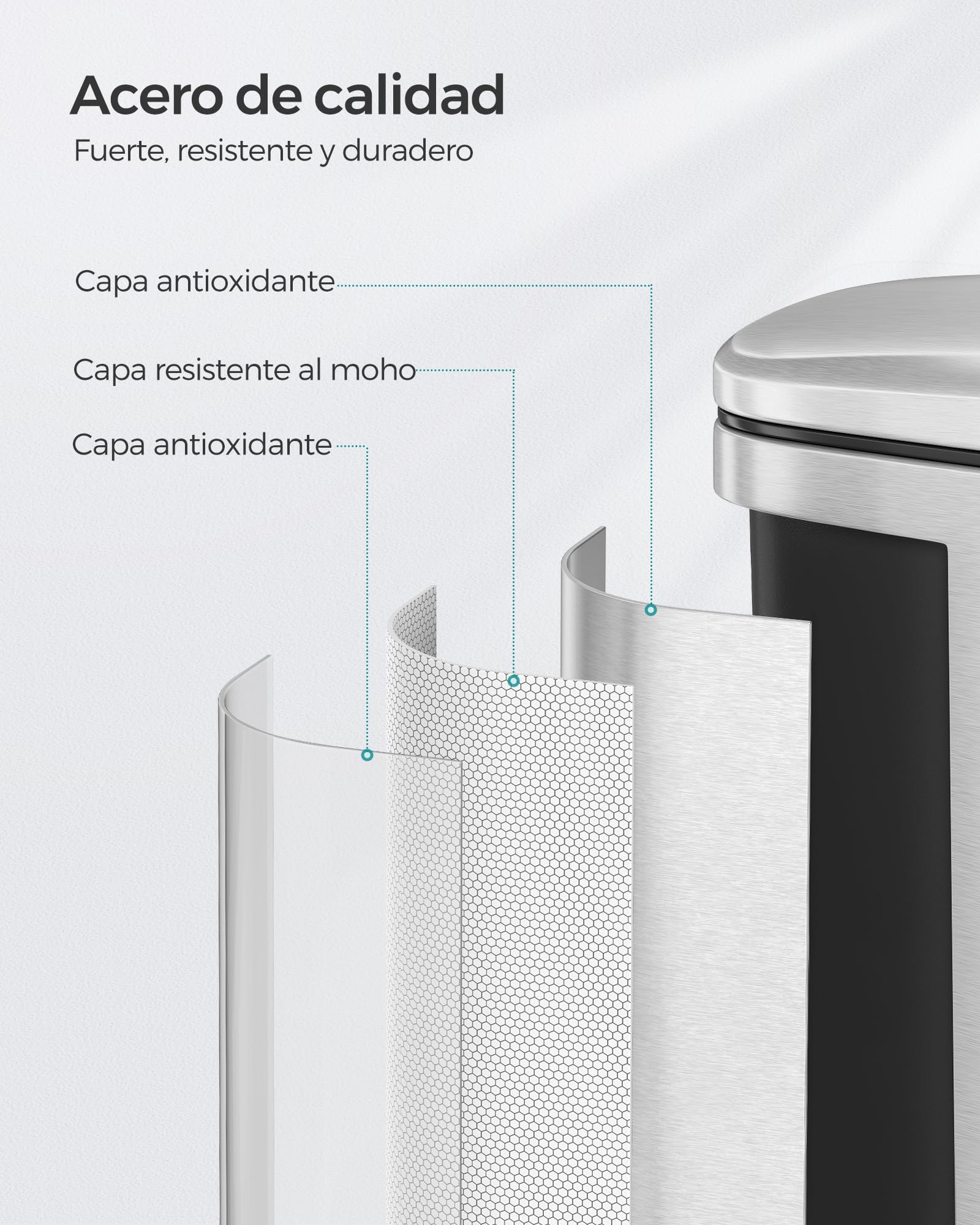 SONGMICS Papelera de Cocina, Cubo de Pedal de 20 L, Cubo de Basura, Tapa de Cierre Suave, Permanece Abierta, Cubo Interior, Incluye 15 Bolsas de Basura, Plata Metálico LTB543E01