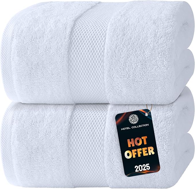 White Classic Luxury Bath Sheets Towels for Adults Extra Large 35x70 Inch - 700 GSM Turkish Cotton, Highly Absorbent | Hotel Collection | 2 Pack