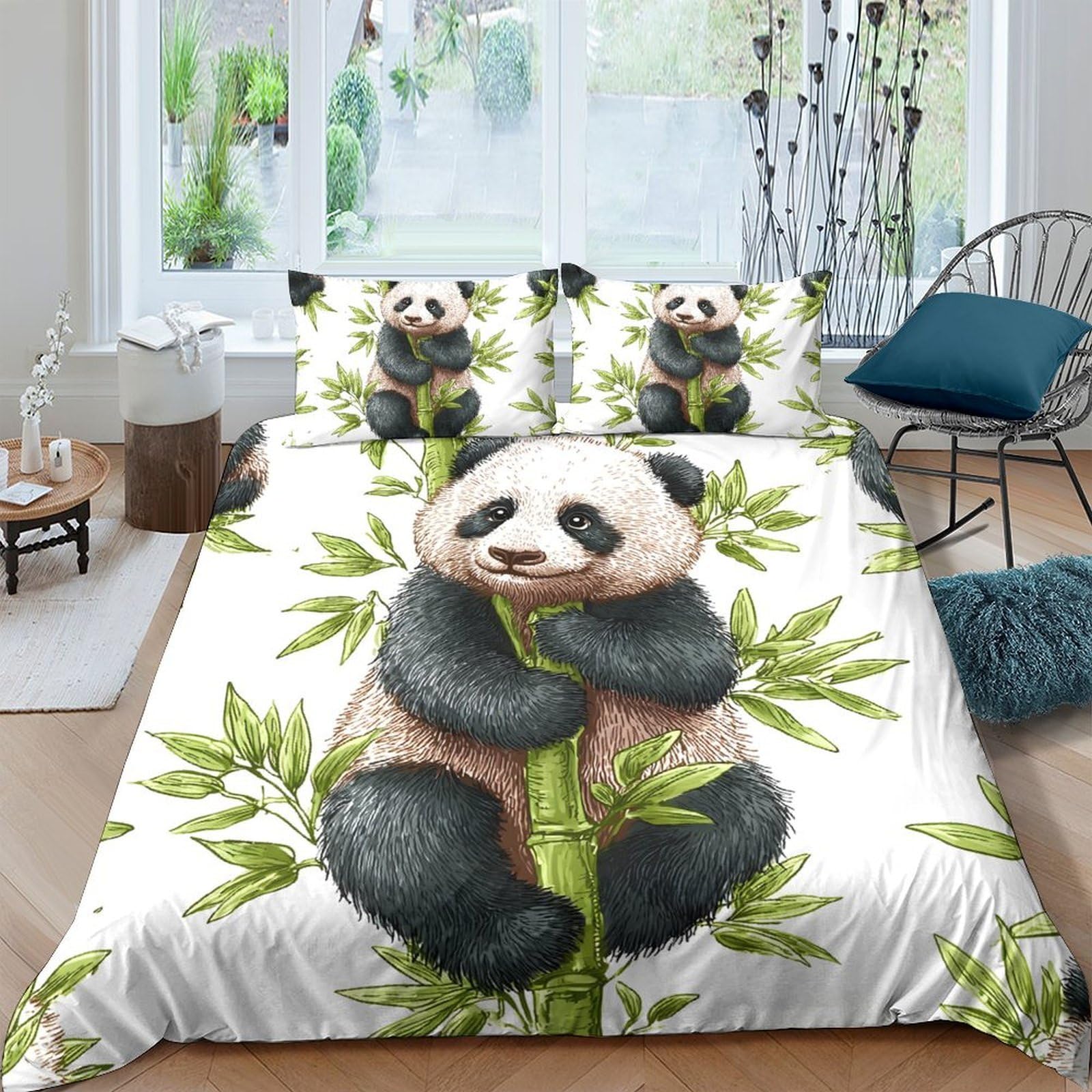 Ctjqhvkz Style-4 3D Printed Panda Bamboo Fitted Sheet Microfiber Soft Anti-Slip Animal Bed Cover For Bedroom Guest Room Easy Care Decor Single（135X200cm）