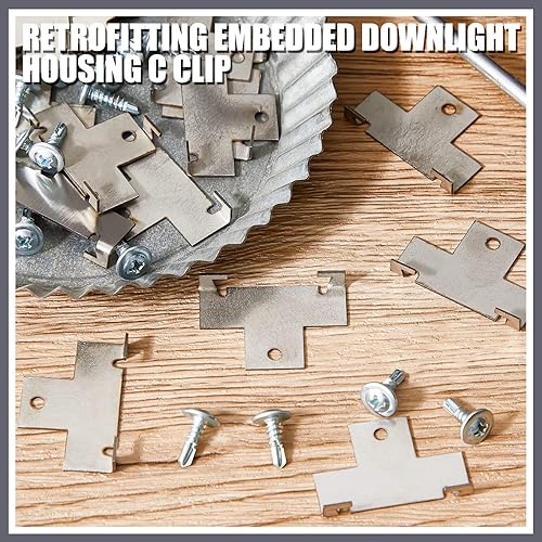 Miniatura 7 de Dunzy 40 clips de luz empotrables para iluminación descendente, clips en C, retrofit para downlight con tornillos autorroscantes, clips de