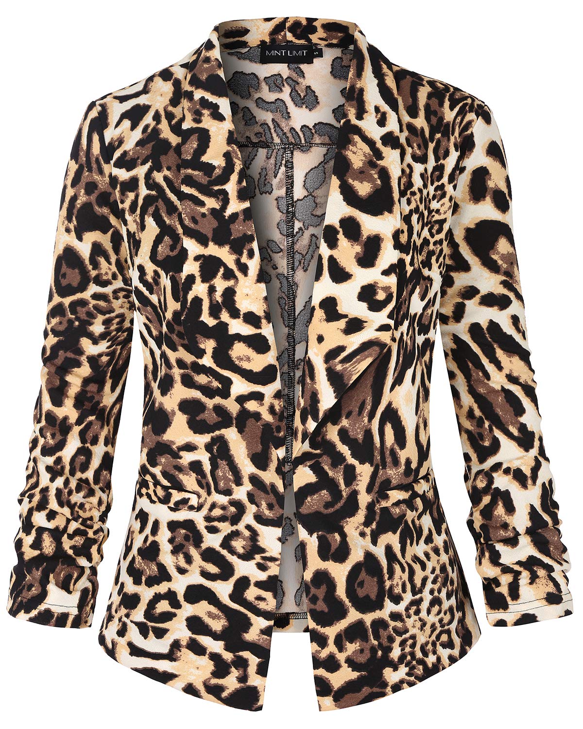 MINTLIMIT Womens Casual Work Office Open Front Blazer Jacket (Leopard Print,Size XL)