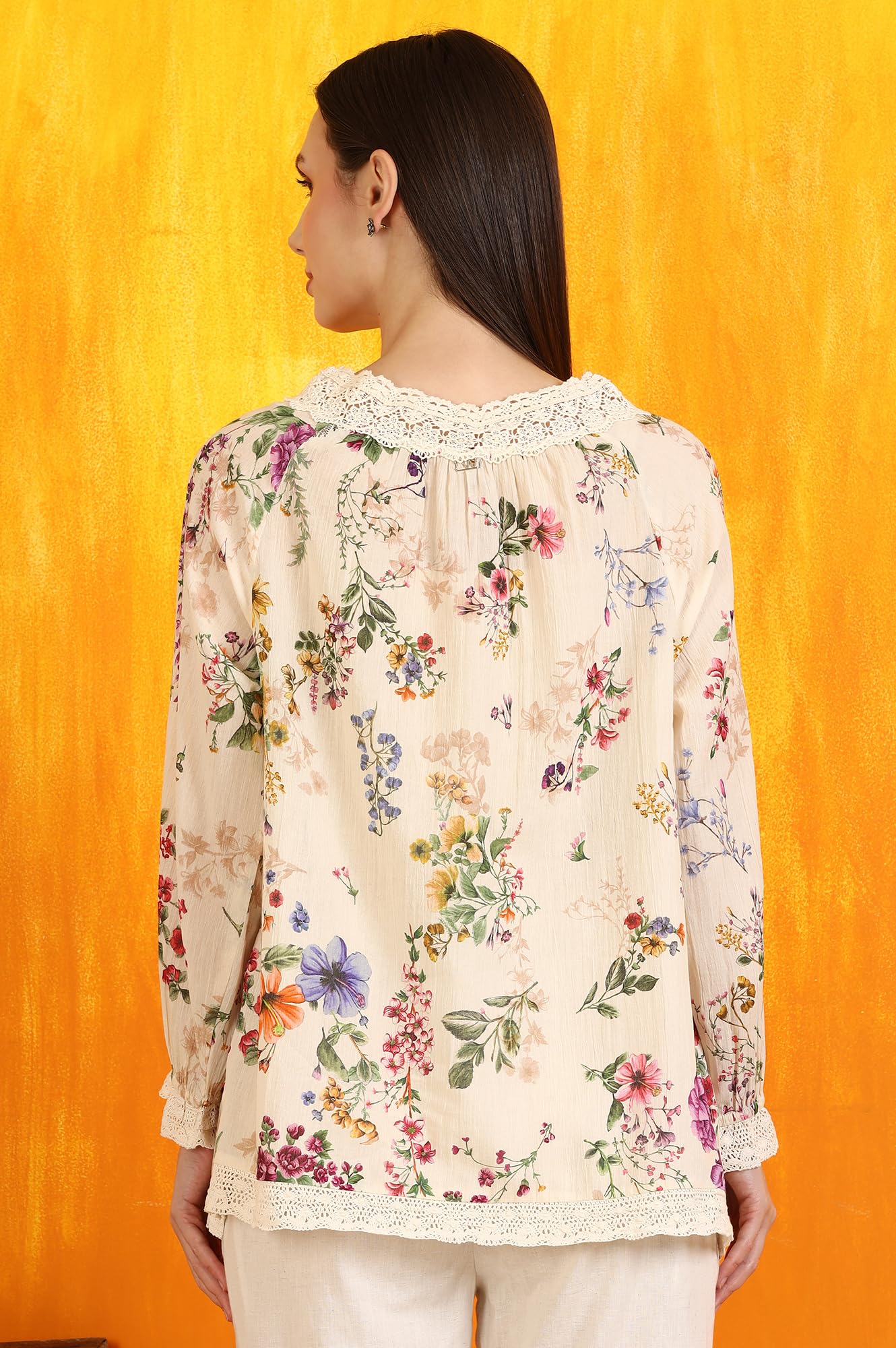 W for Woman Top in cotone con stampa floreale e pizzo