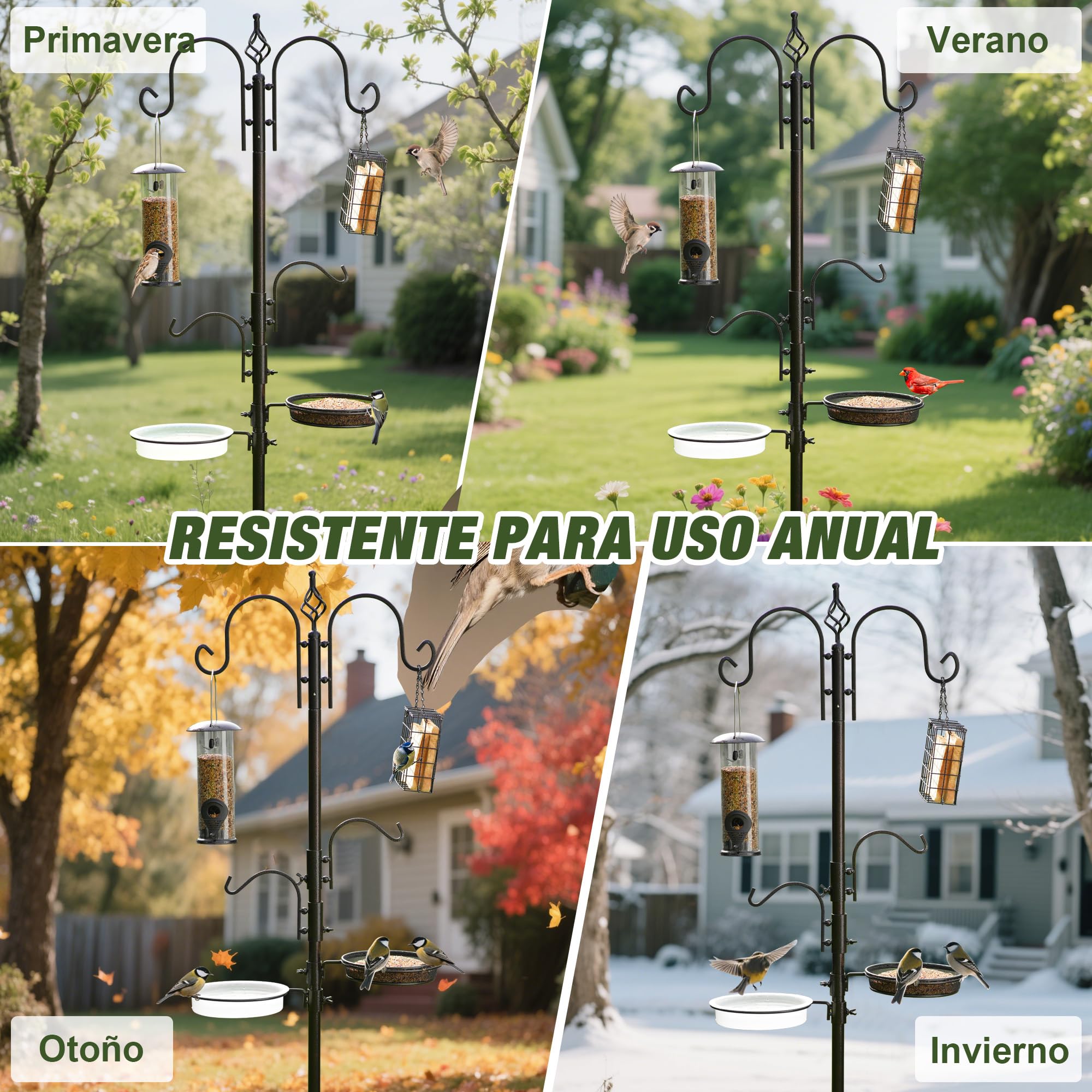 Urban Deco Kit de estación de alimentación para pájaros, colgador multialimentador para colgar con alimentador de sebos de metal, baño para pájaros para atraer pájaros silvestres