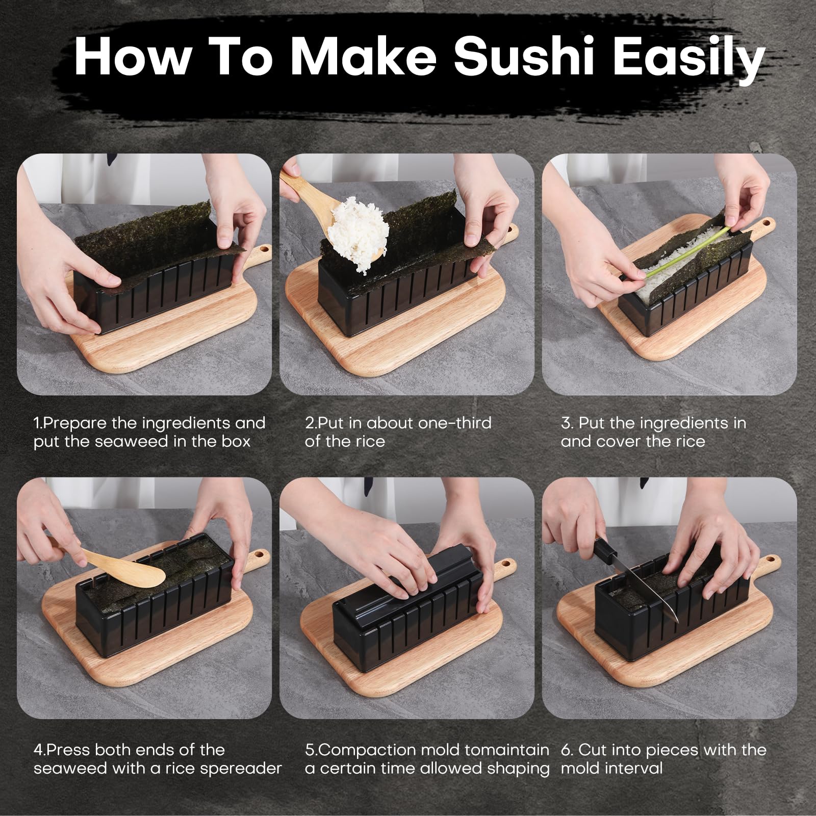 Kit per sushi, kit per sushi, kit da 33 pezzi per sushi per principianti, kit con stampo per taglio sushi, stampo per palline di riso, pressa per onigiri, coltello, tappetini in bambù, pagaia