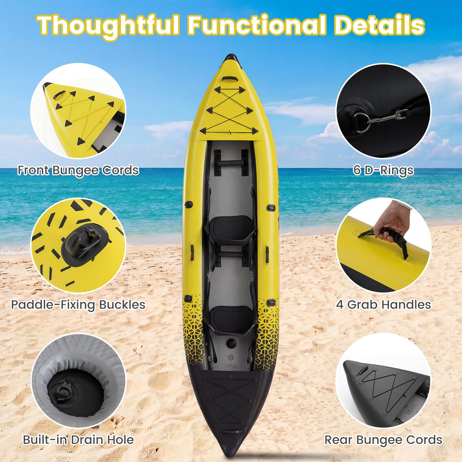 S AFSTAR Kayak inflable, canoa para 2 personas con capacidad de 230 kg, suelo de puntada caída, todos los accesorios y bolsa de transporte, kayak grande de 12 pies para pesca, camping y exploración