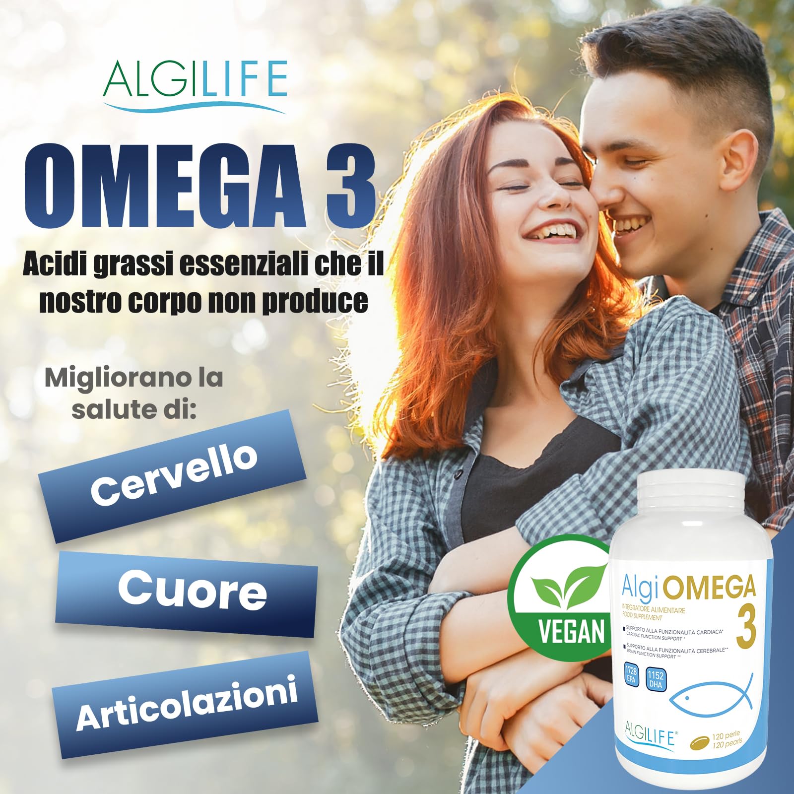 Omega-3 ALGILIFE (120 Perle, scorta 1-4 mesi), Omega 3 per cani e persone, Omega3 1200mg, Olio di Pesce Omega 3 Capsule, 432 EPA e 288 DHA con Vitamina E 5mg, Omega 3 Ifos