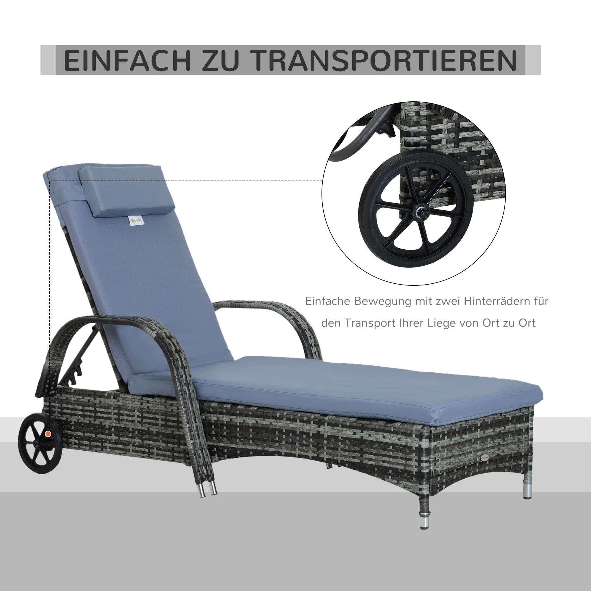Outsunny Gartenliege Neigbarer Rückenlehne 200 x 73 x 30-103 cm Grau
