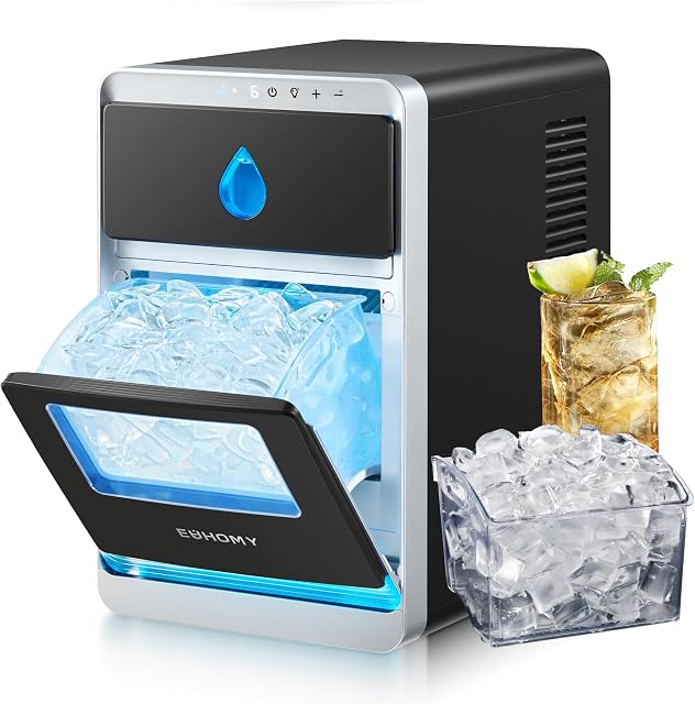 EUHOMY LunaArc™ Crescent Ice Makers Countertop, 1600Pcs/Day, Ready in 12Mins, Auto Deep Cleaning, Timer, Portable Crescent Ice Maker Countertop with Clear Ice Cubes for Whiskey/Coffee/Soft Drinks