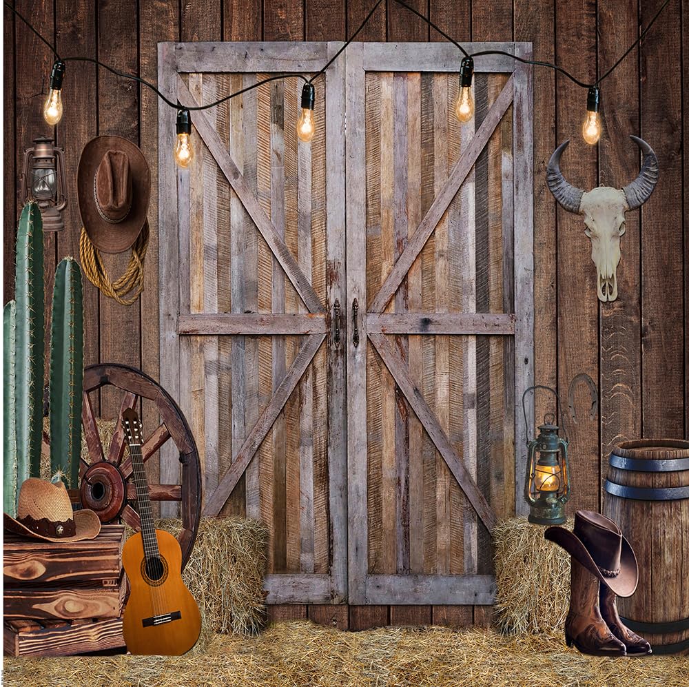 CYLYH 10x10ft Western Cowboy Backdrop Western Party Supplies Decorations Wild West Decor Rustic Wooden House Barn Photography Background for Kids Boy