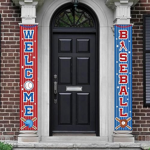 Miniatura 6 de Decoración de fiesta de béisbol, letrero de cumpleaños con temática de béisbol, cartel colgante para puerta de bienvenida, cartel deportivo de