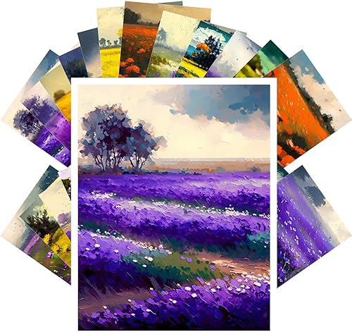 PIXILUV Postales vintage (24 piezas de 4 x 6 pulgadas cada una) Colorido impresionismo de verano, paisaje, vistas al coro, postales vintage,