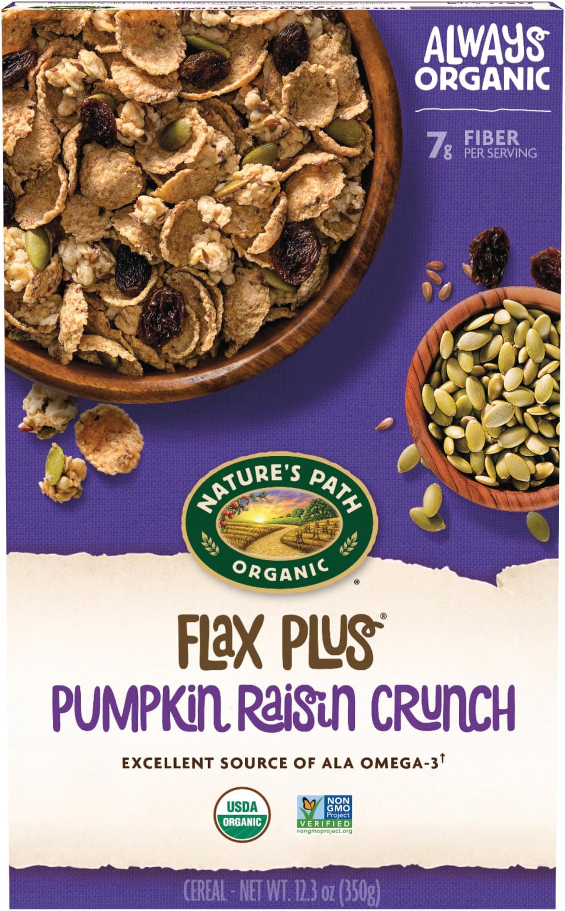 Nature's Path Organic Flax Plus Pumpkin Raisin Crunch Cereal, 12.3 oz (Pack of 1), Non-GMO