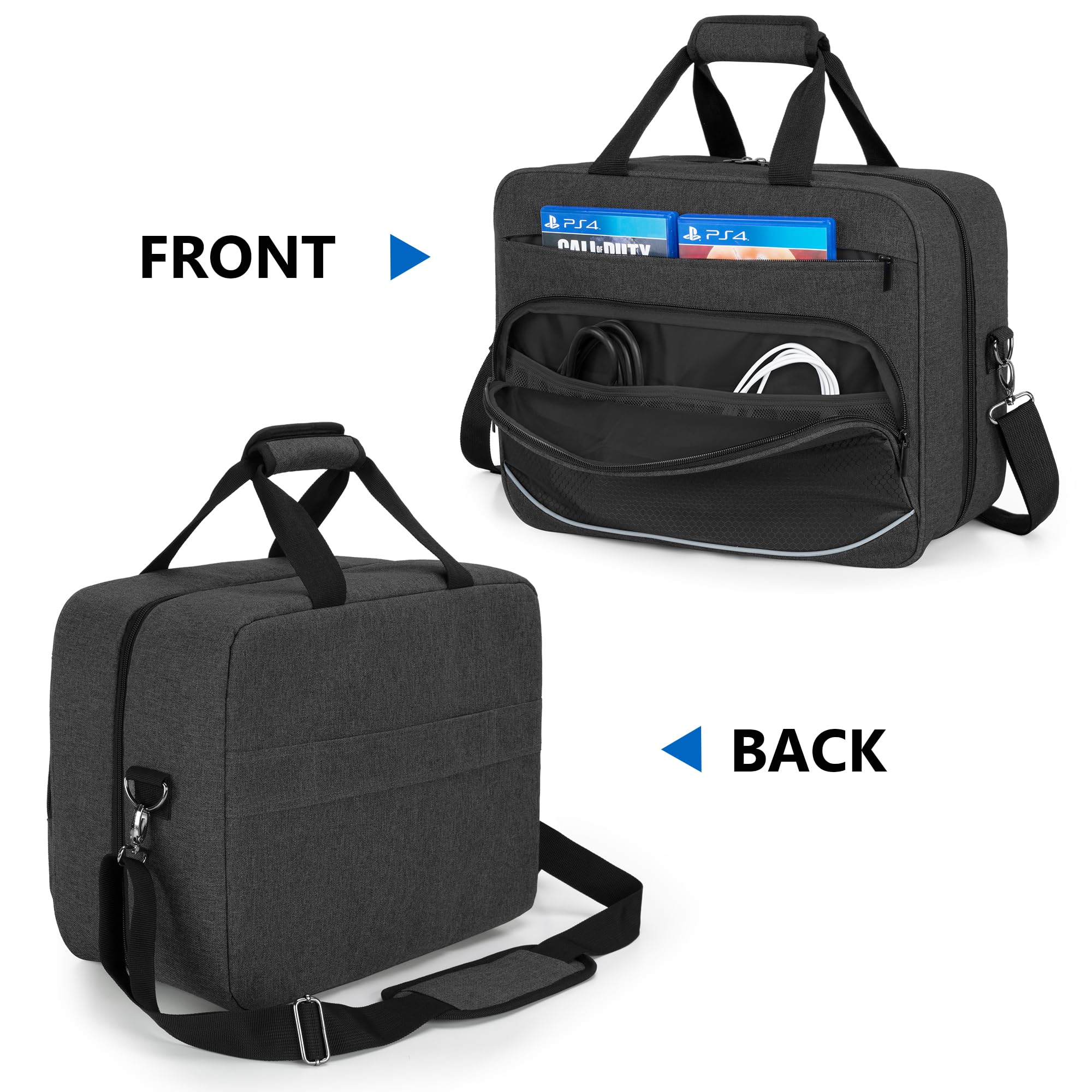 Trunab Bolsa Compatible con PS5/PS5 Slim/PS4/PS4 Pro/PS4 Slim/Xbox One/Xbox One X/Xbox One S/Xbox Series S, Bolsa Viaje Trasporte con Múltiples Bolsillos para Consola de Juegos, Negro