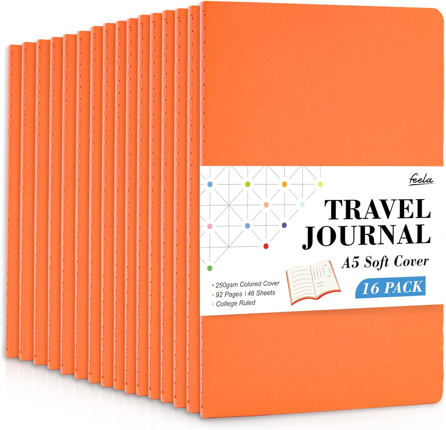 feela 16 Pack Soft Cover Journal Bulk, Lined Notebooks