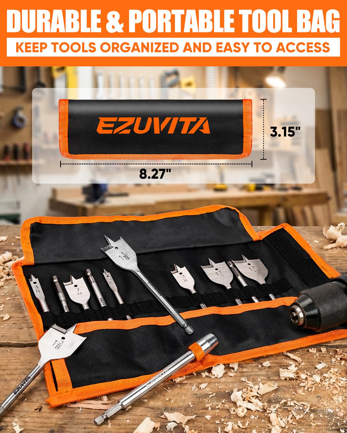14-Piece Spade Drill Bits - Woodworking Set -8 14-Piece Spade Drill Bits - Woodworking Set -8