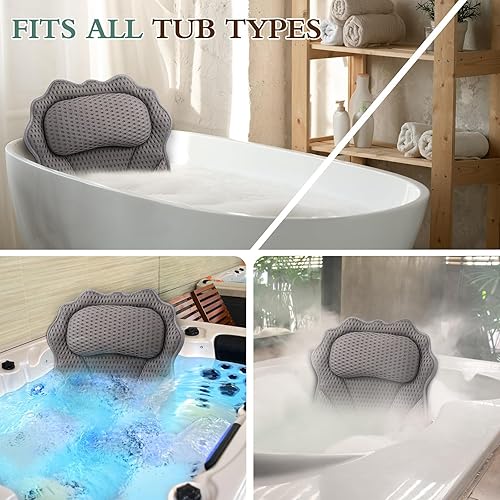 Miniatura 7 de Bath Pillow RUVINCE - Almohada ergonómica de lujo para bañera con soporte para la cabeza, cuello, hombros y espalda, almohadas de baño 4D para