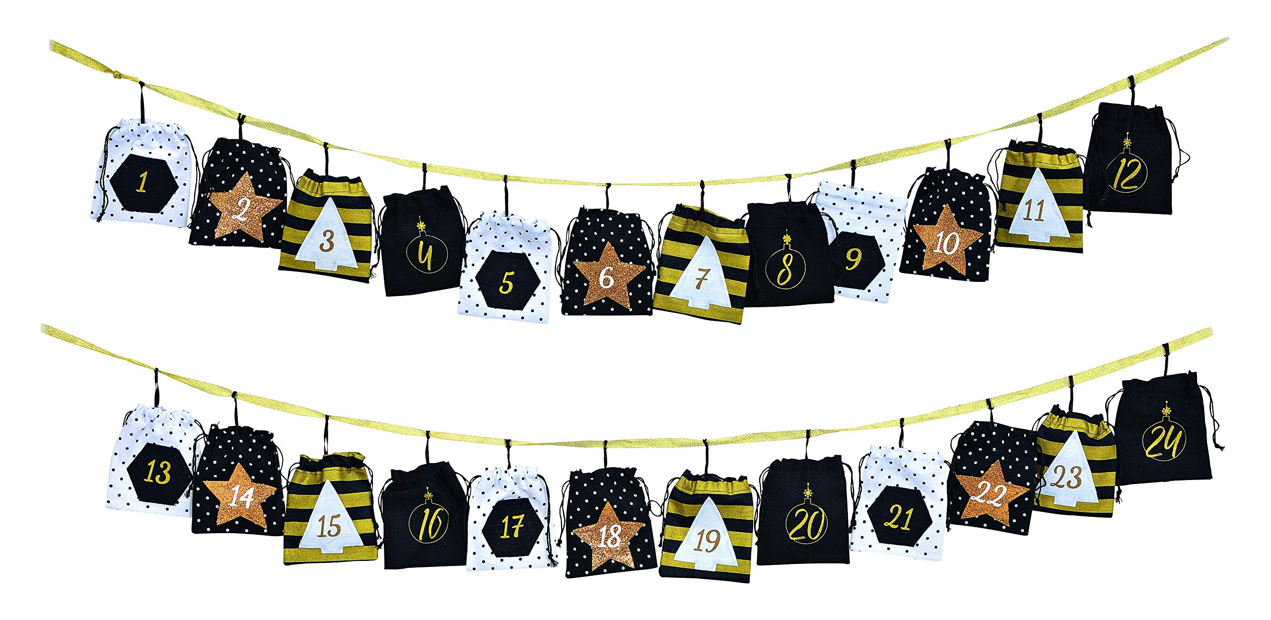 Adventskalender Säckchen Schwarz Weiß Gold 260cm lang Weihnachten Beutel Weihnachten