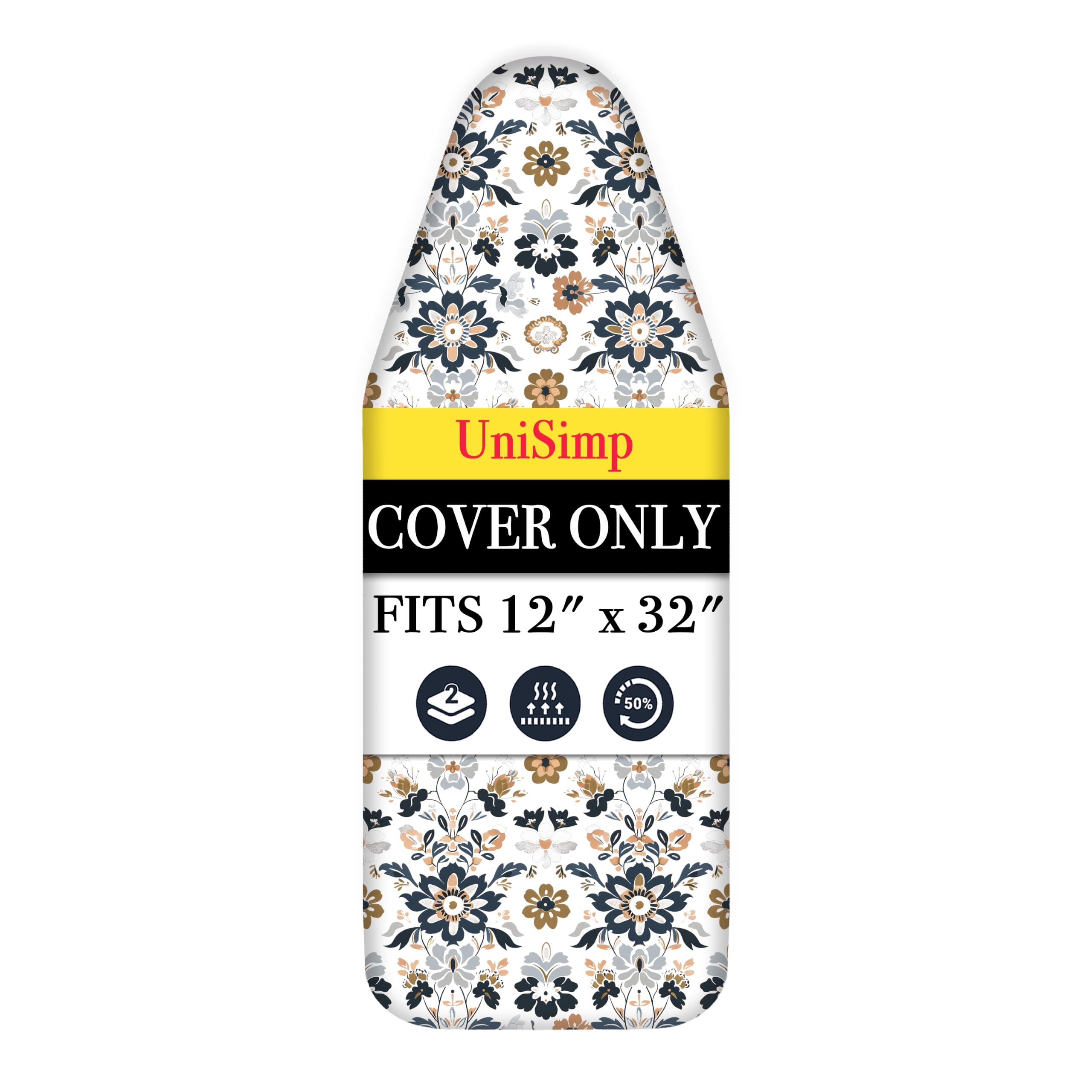 UniSimp Small Ironing Board Cover and Pad 12x32, Floral