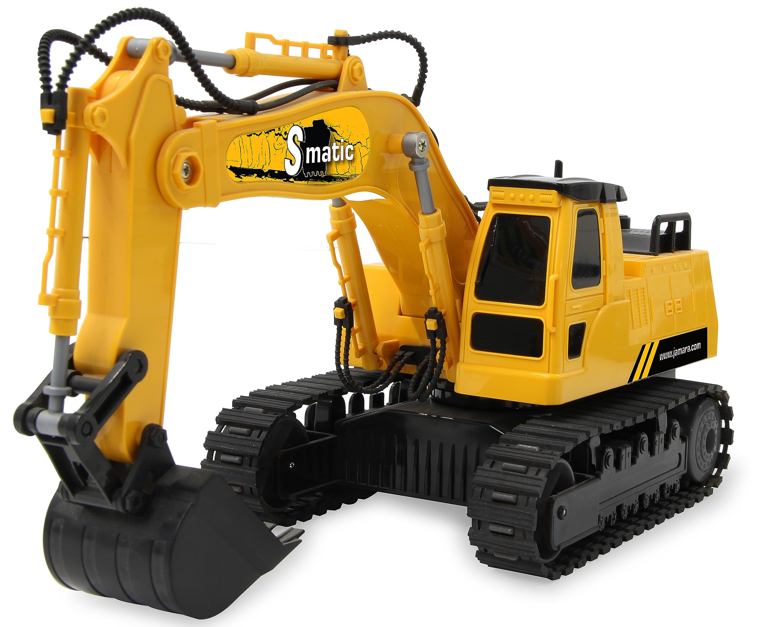 JAMARA S-Matic - Excavadora de 2,4 GHz, rotación de Torre de 360°, Carga/Descarga, Color Amarillo