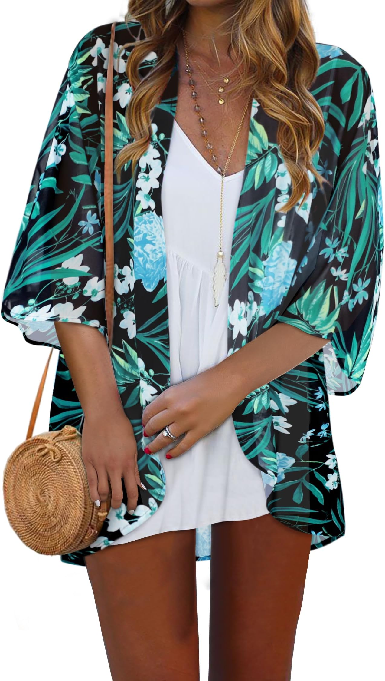 rosemiaWomen Kimono Cardigans Casual Summer Tops Cover up Open Front Floral Print Resort Wear