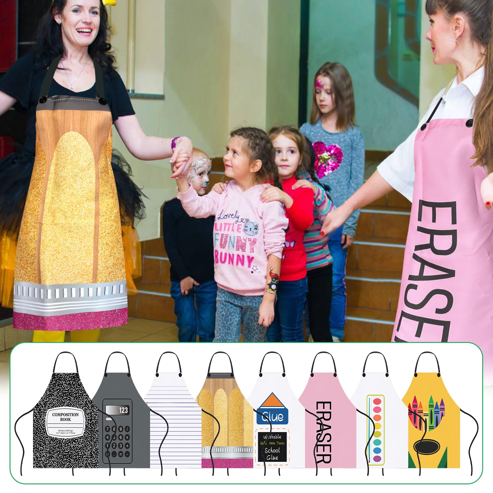 8 Pcs Group Halloween Costumes for Teachers Apron Costume for Fancy Dress Outfit Halloween Cosplay Dress up