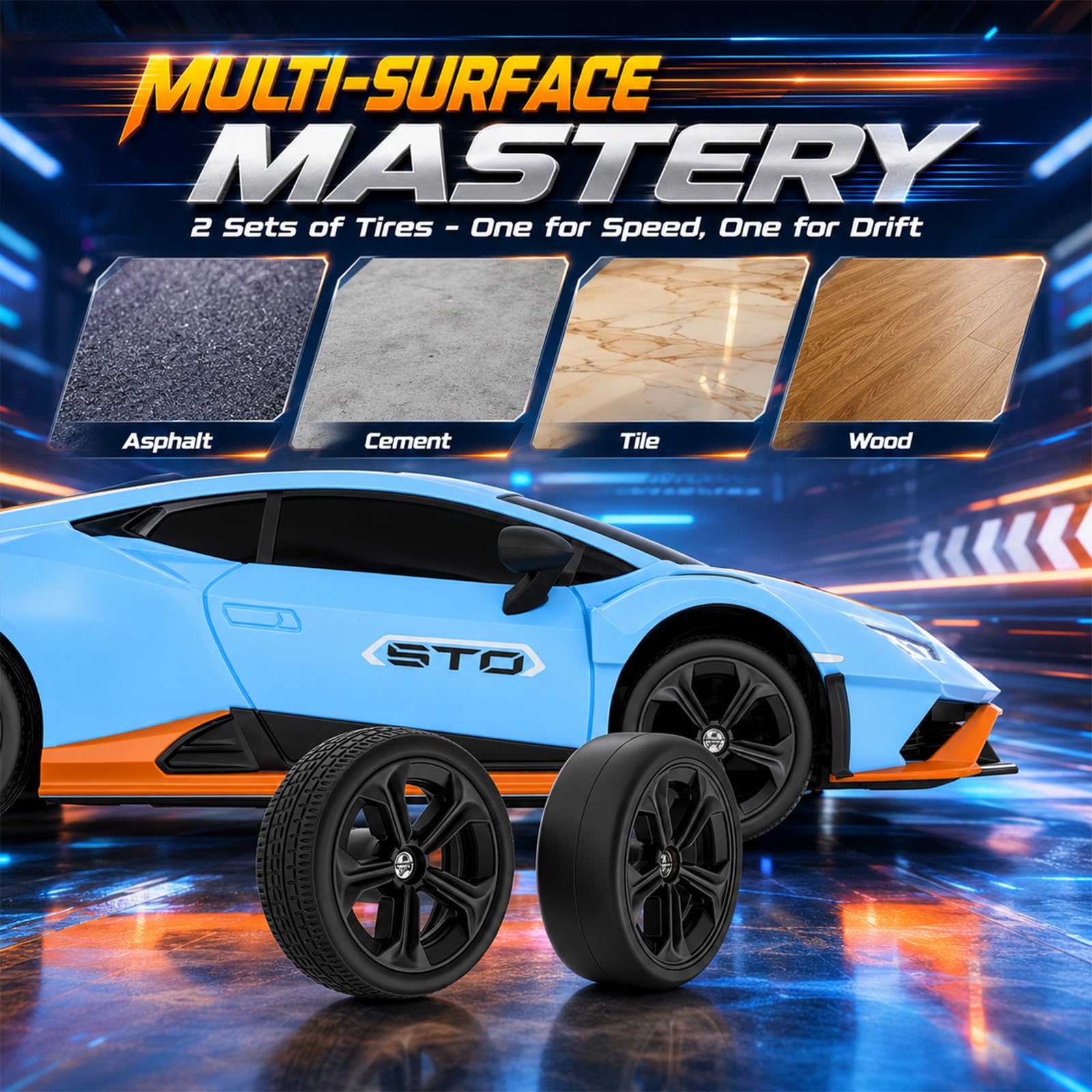 Lamborghini - Auto telecomandata, 1:24 ad alta velocità, con valvola a farfalla completamente proporzionale e luci LED, corsa 25 km/h, auto Lamborghini RC Drift per ragazzi dai 6, 7, 8, 9, 10, 11, 12