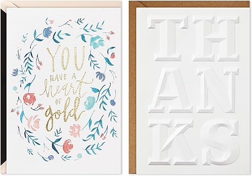 Hallmark Tarjetas de agradecimiento exclusivas, corazón de oro (2 tarjetas con sobres) para el día de la enfermera, día de los profesionales