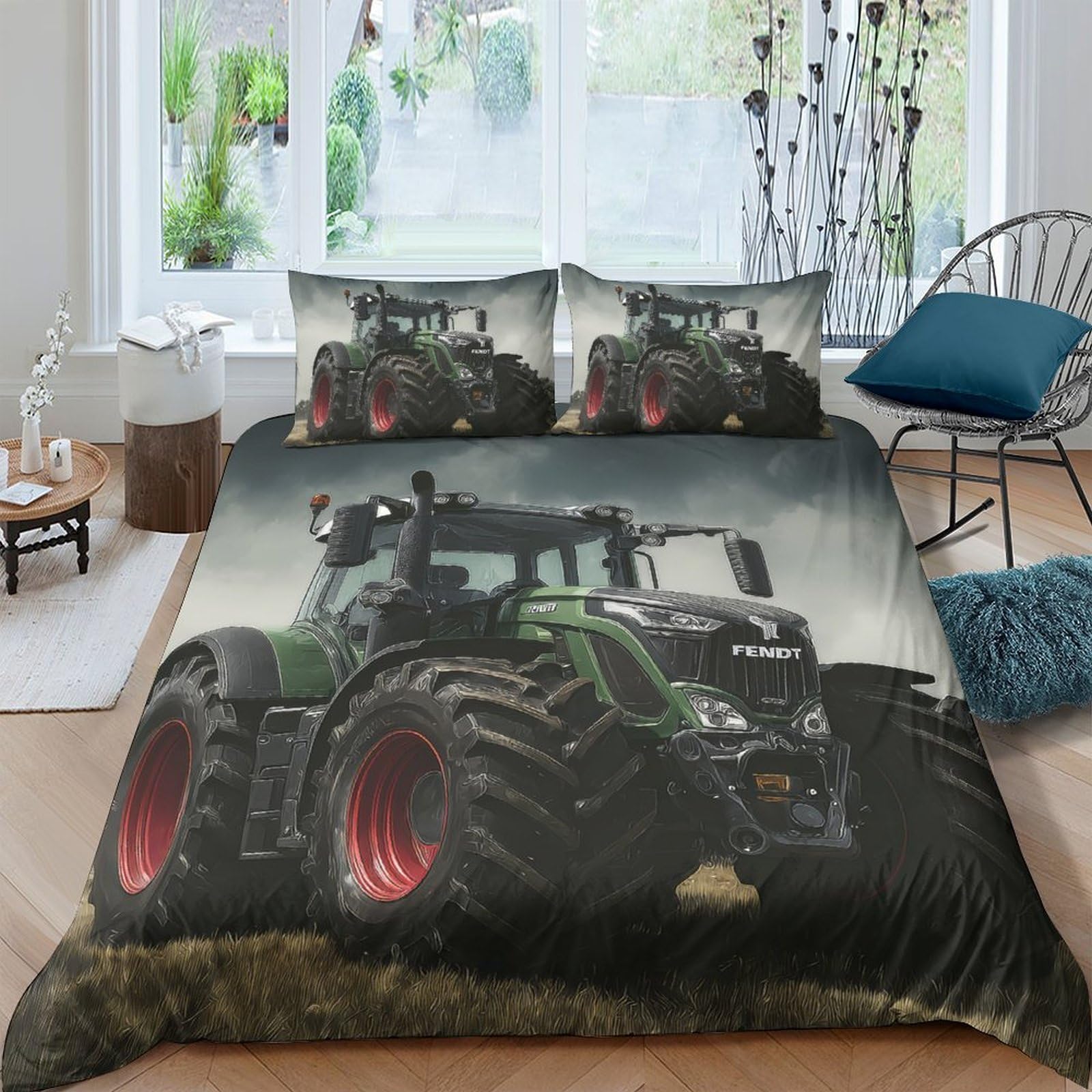 Ctjqhvkz Style-2 3D Printed Tractor Fitted Sheet Microfiber Soft Anti-Slip Farm Machinery Bed Cover For Bedroom Dorm Mattress Protection Decor Single（135X200cm）