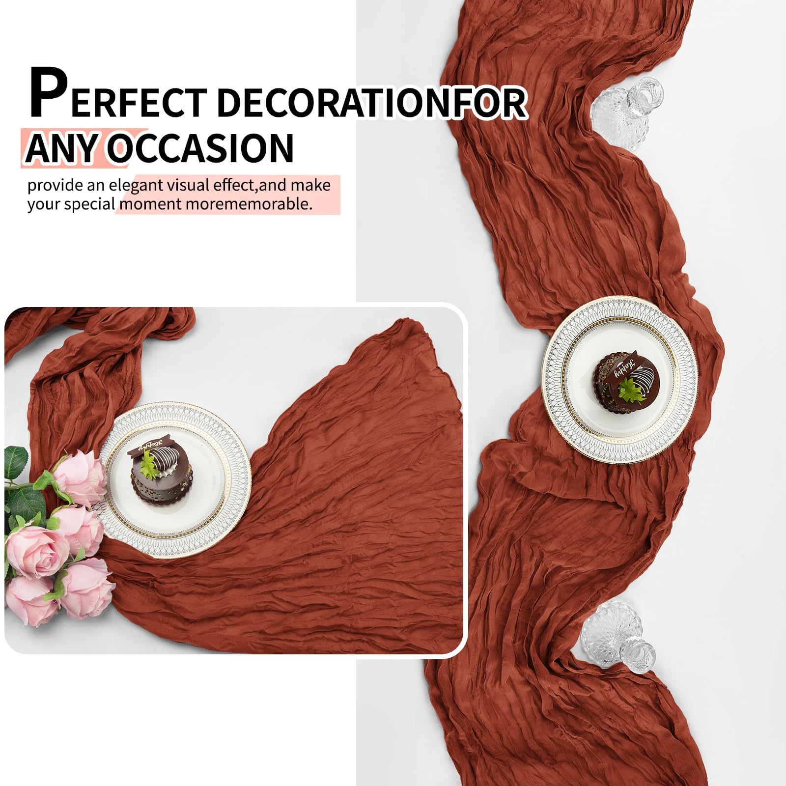 12 Stück Käsetuch Tischläufer Terracotta für Hochzeit, 55 x 300 cm