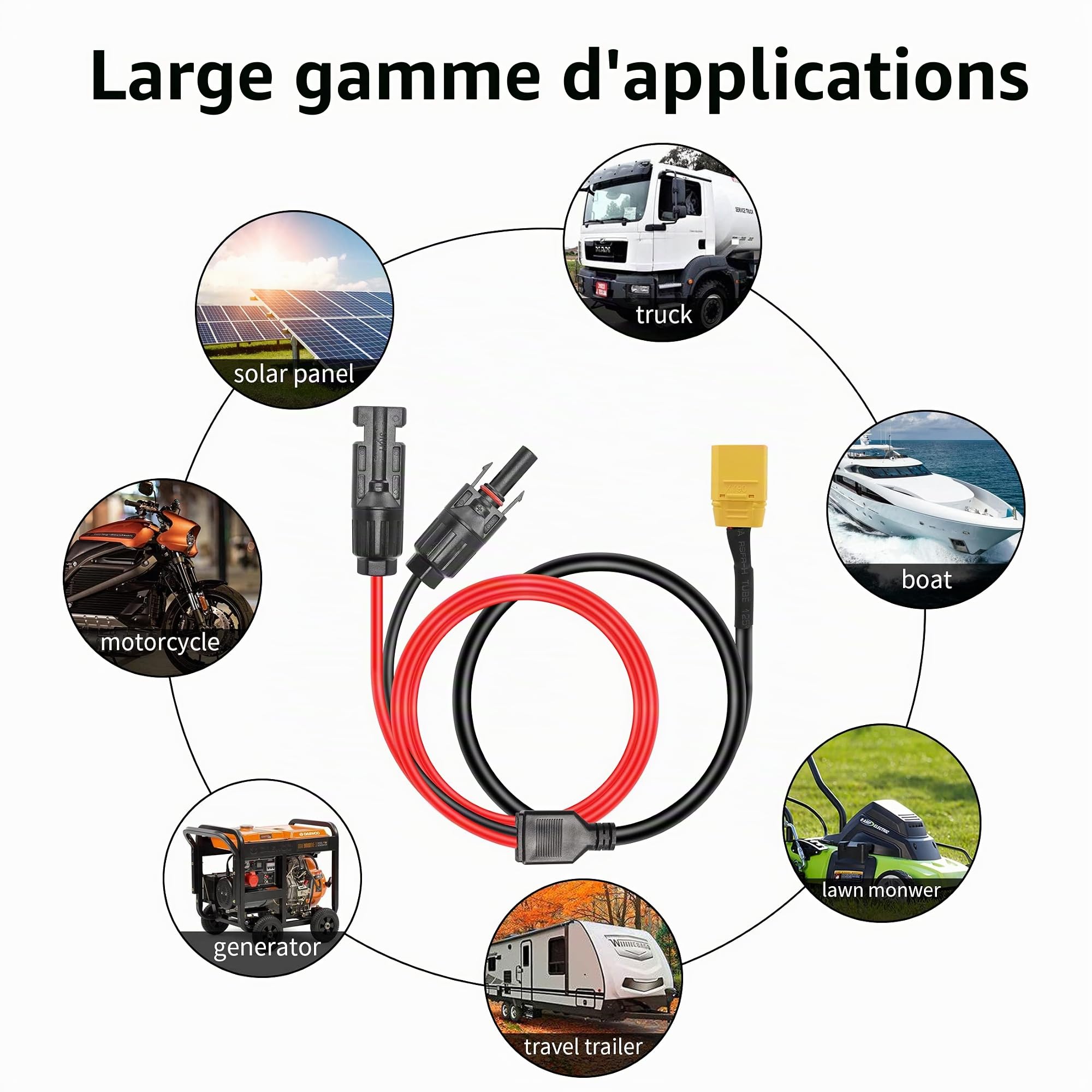 YACSEJAO Connecteur solaire vers XT90 Câble d'extension mâle vers XT90 Câble Chharge solaire pour port d'entrée XT90 Station d'alimentation portable et générateur solaire, 1,8 m