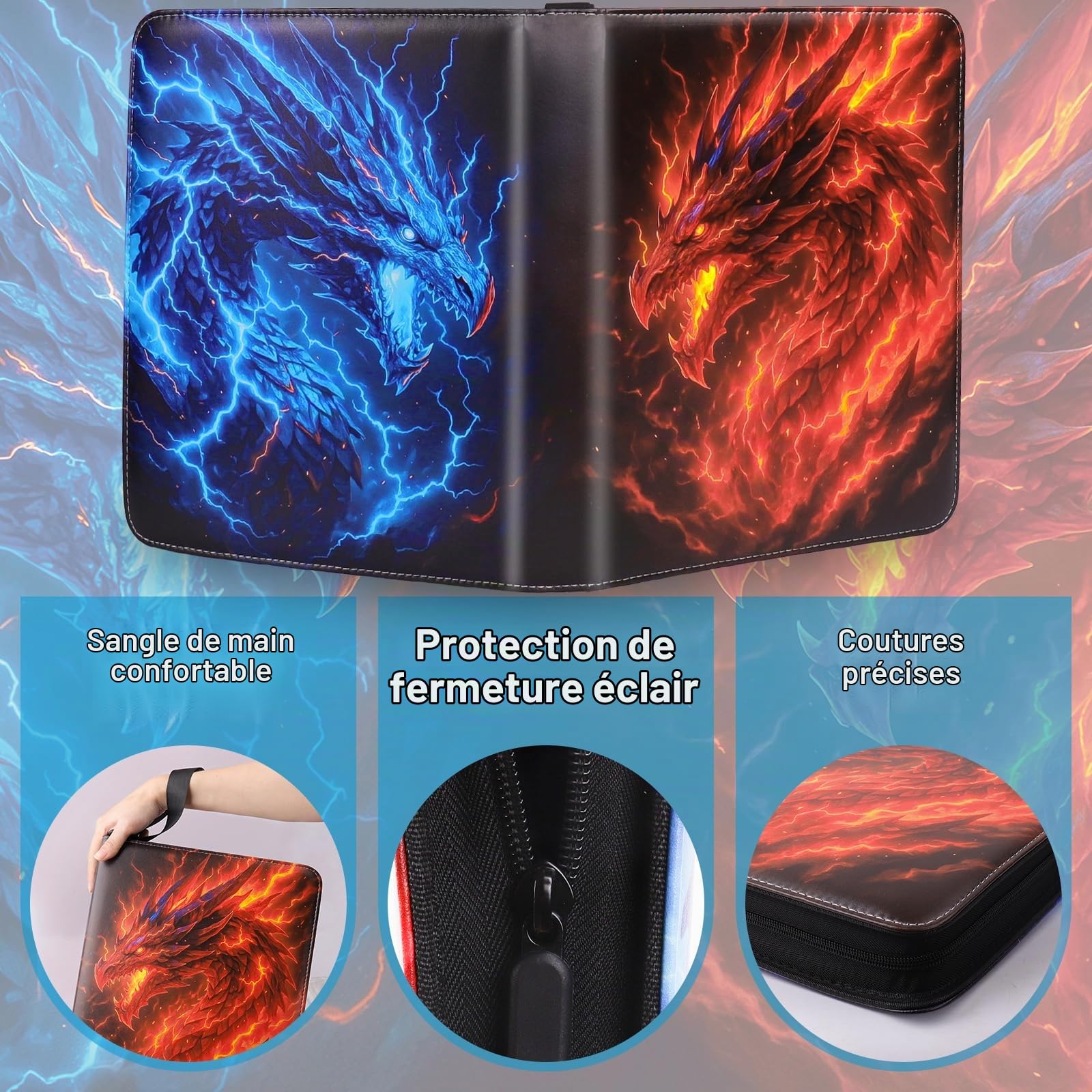 Classeur Carte 900 Cartes, 50 Pages Album Cartes Binder pour TCG | Portable, Cuir PU Imperméable, Fermeture éclair et Classeur à 3 Anneaux, Pour Cartes TCG et Cartes de Sport