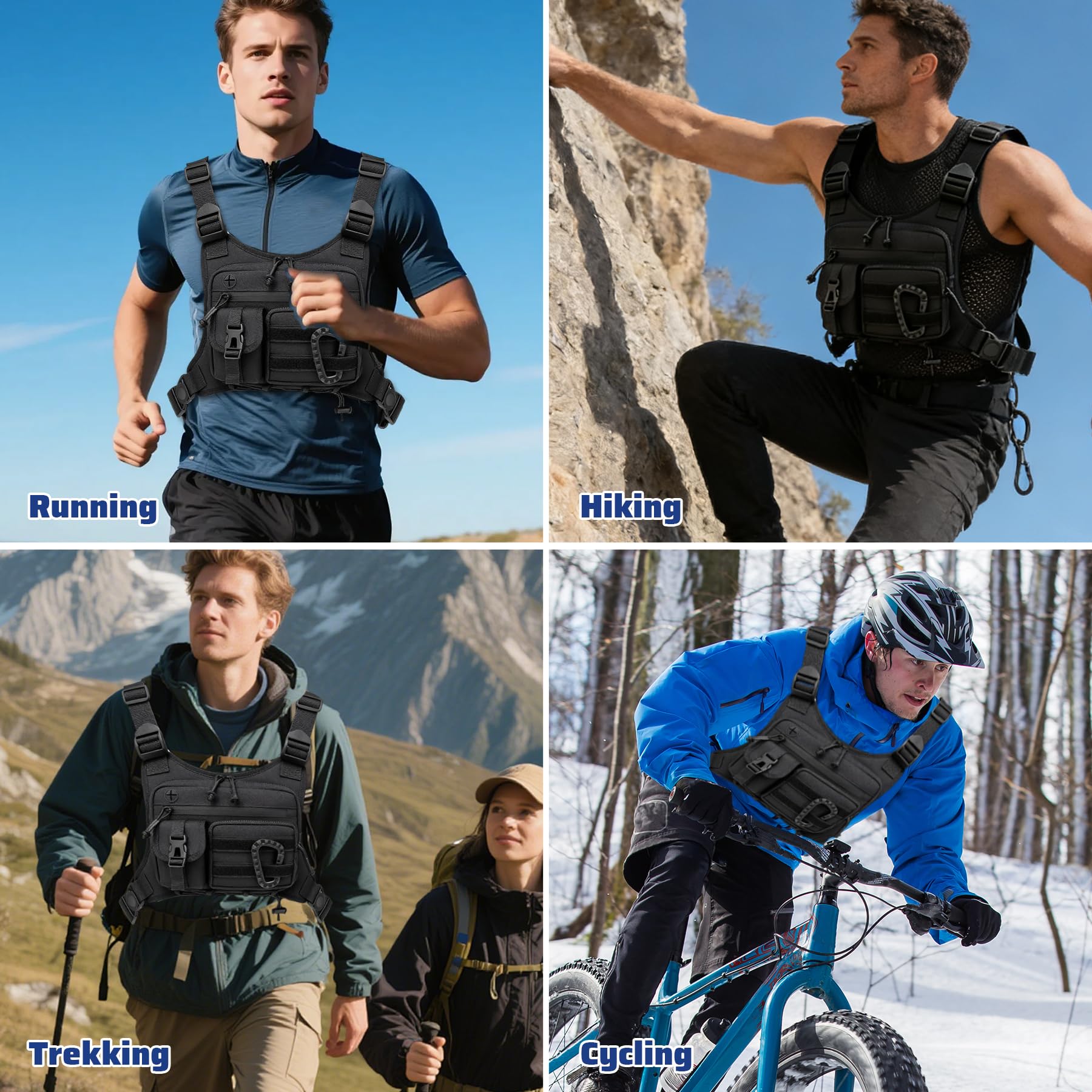GAESHOW Sac de poitrine tactique pour homme, réglable, fonctionnel, pour hommes et femmes, imperméable, sac de poitrine portable pour les entraînements en plein air, le cyclisme, la randonnée et le