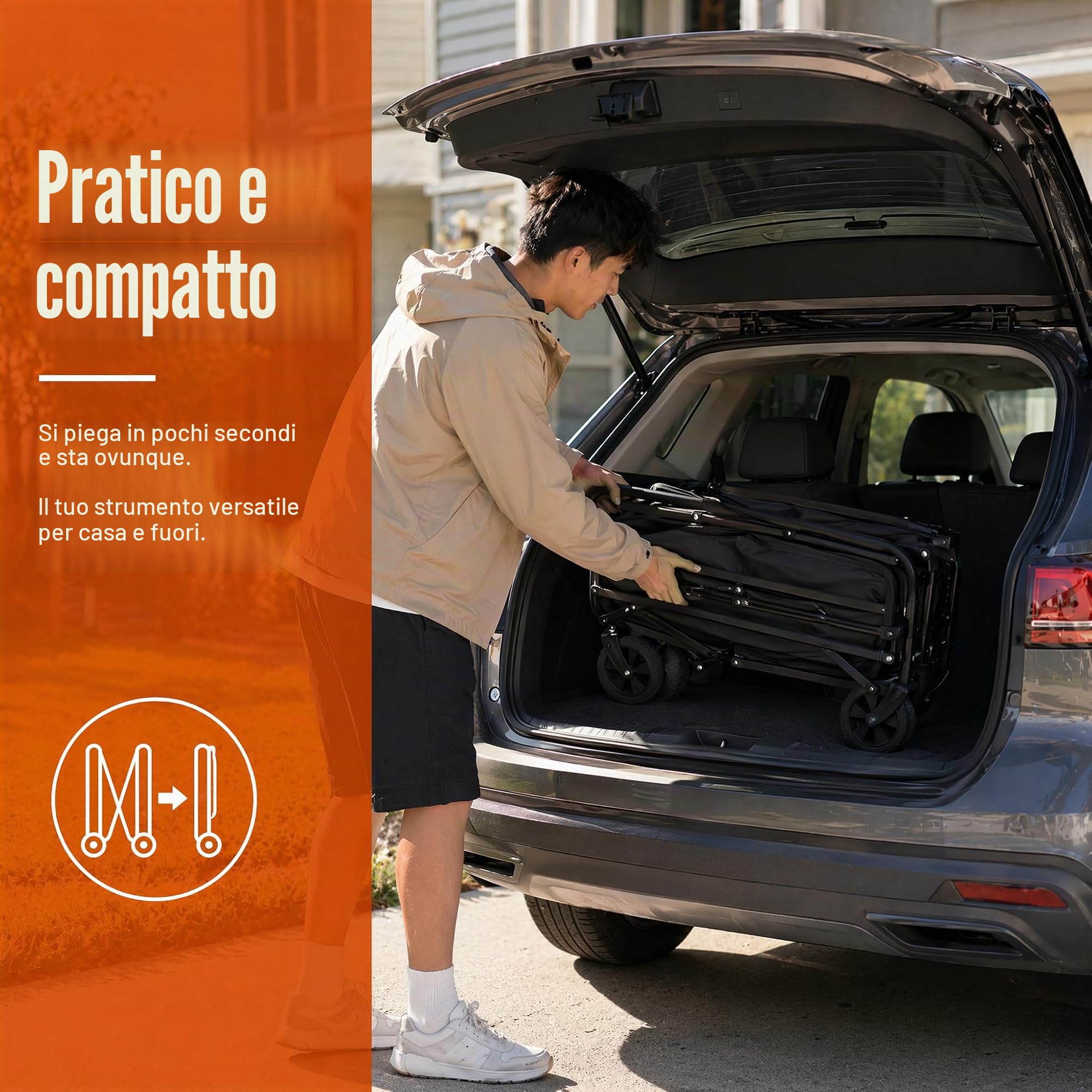 Carrello pieghevole resistente multiuso per esterni, portata 75 kg, carrello pieghevole con ruote per tutti i terreni e maniglia regolabile, per spiaggia, giardino, campeggio, shopping, veloce
